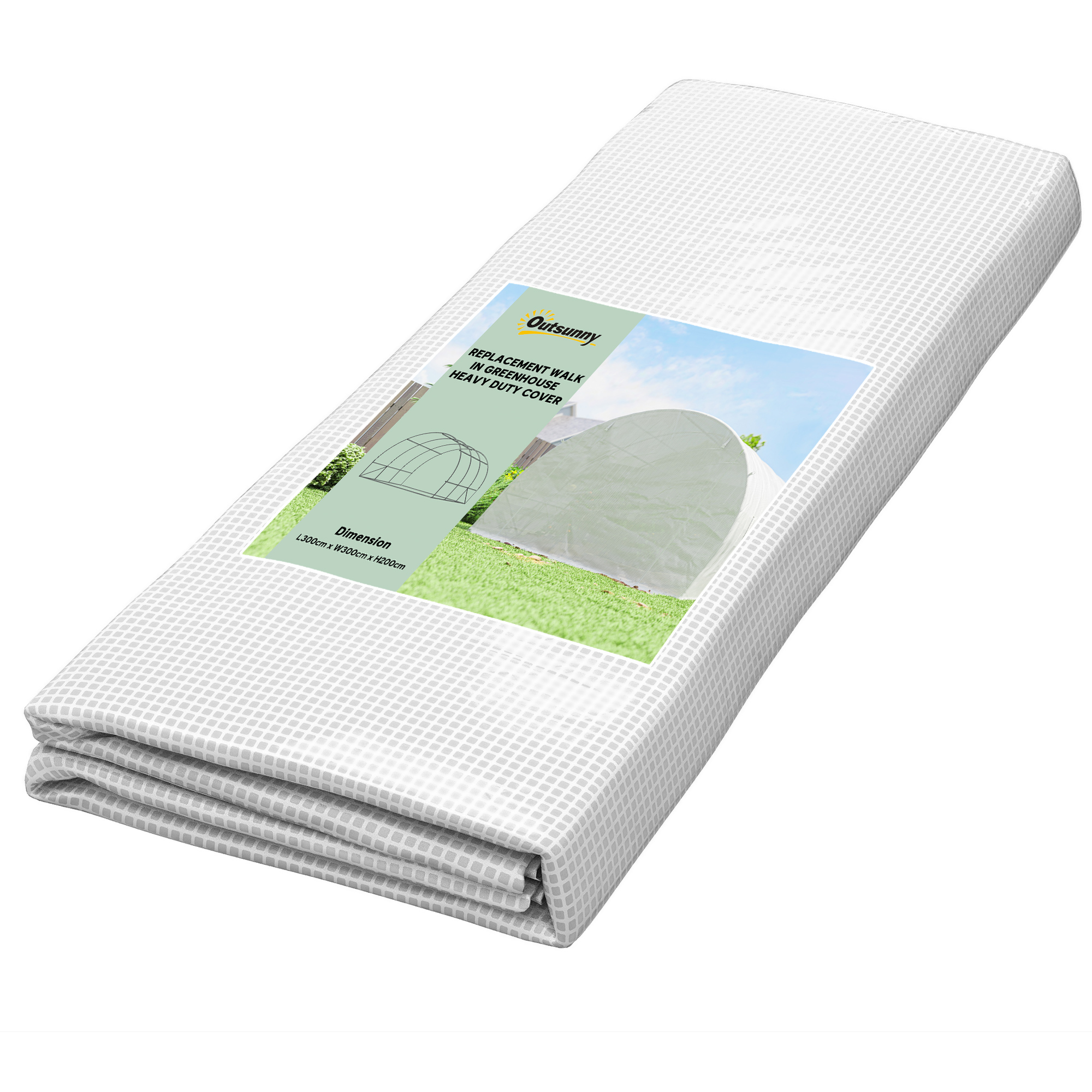 Gewächshausfolie 3 x 3 m, wasserdicht Polyethylenfolie mit Rolltür, 6 Fenster, UV Schutz Weiß