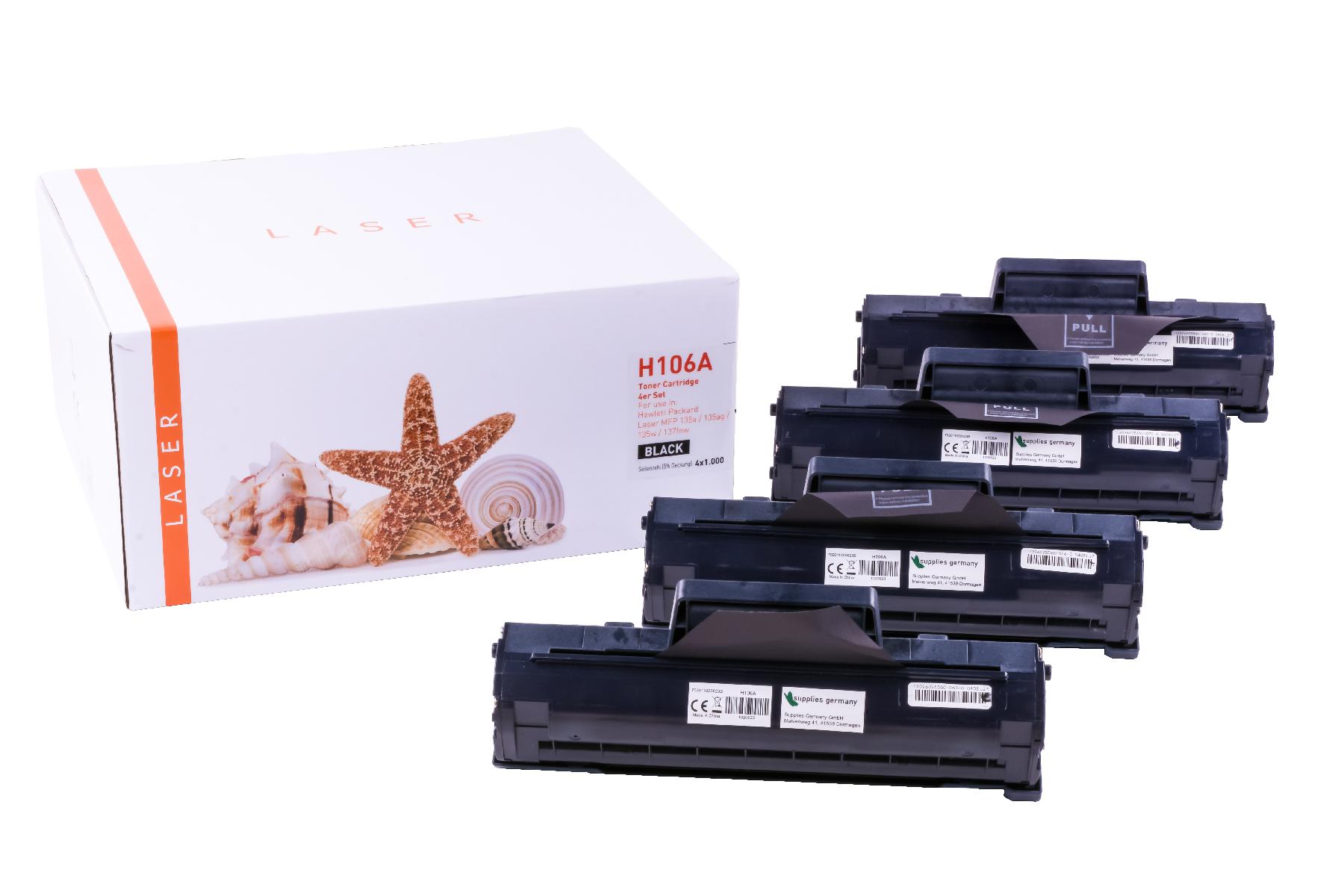 4er Set 106A alternativ Toner black für HP / W1106A / 4x1.000 Seiten