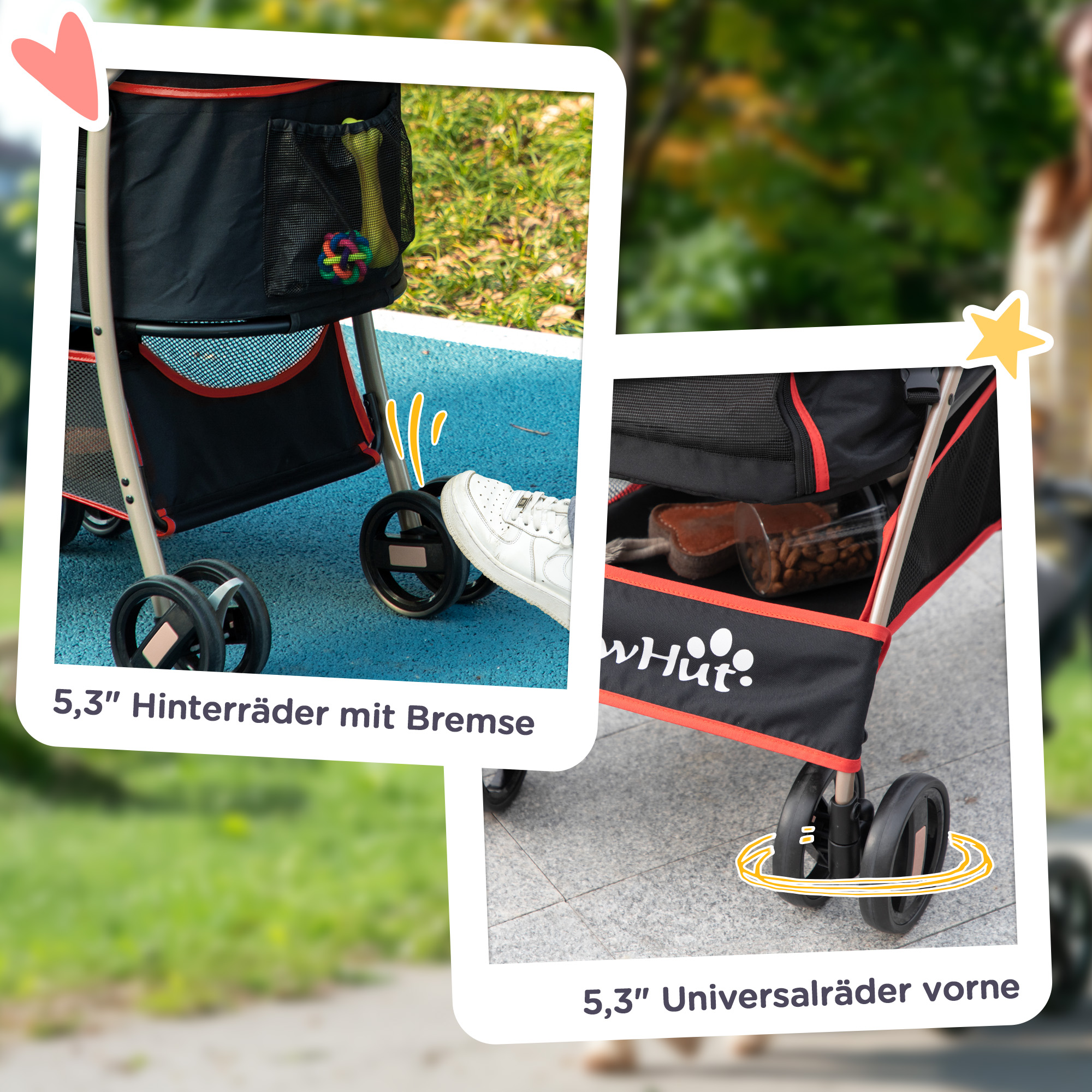 2-in-1 Hundebuggy Tragtasche Autositz bis 10kg klappbar Bodenkorb 82 cm x 49,5 cm x 98 cm Rot