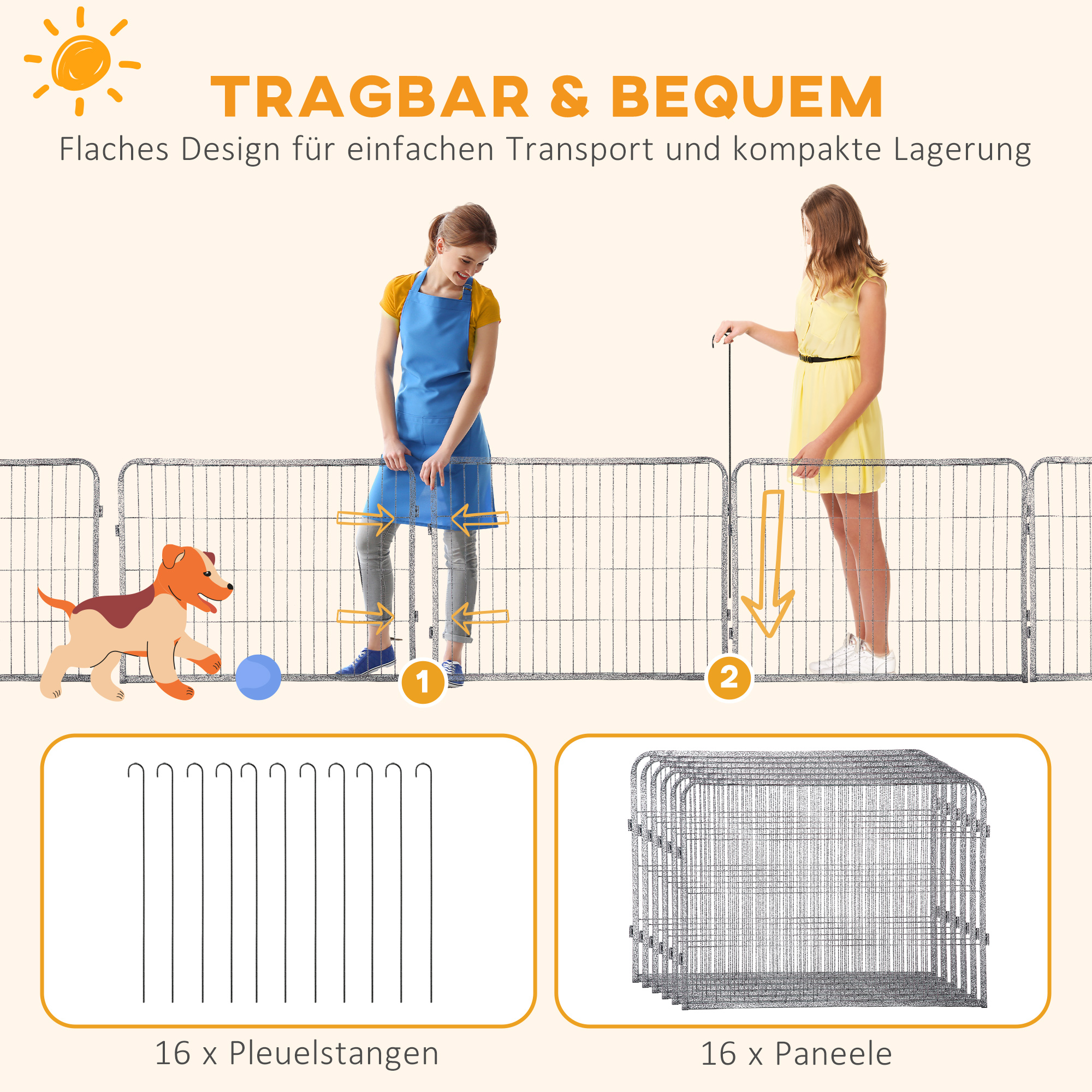 Welpenlaufstall 16-TLG Welpenauslauf mit 16 Gitterplatten Tür flexibel Schutzplane 60cm hoch Welpengitter Laufstall für Haustiere Hund Katze Welpe Laufgitter für drinnen und draußen