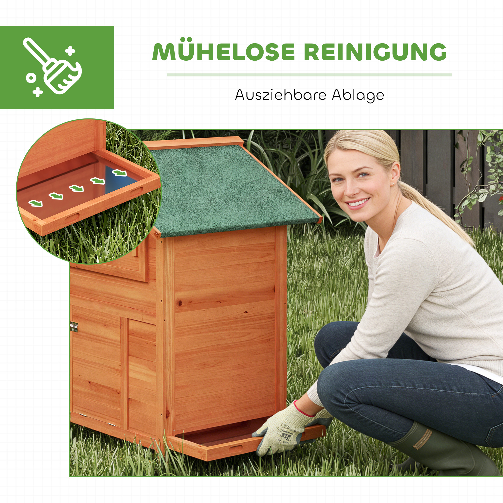 Hühnerstall Hühnerhaus aus Holz mit Nistkasten 2 Sitzstangen Rampe Fenster wasserdichtem Dach 113,5x67,5x95,5 cm Orange