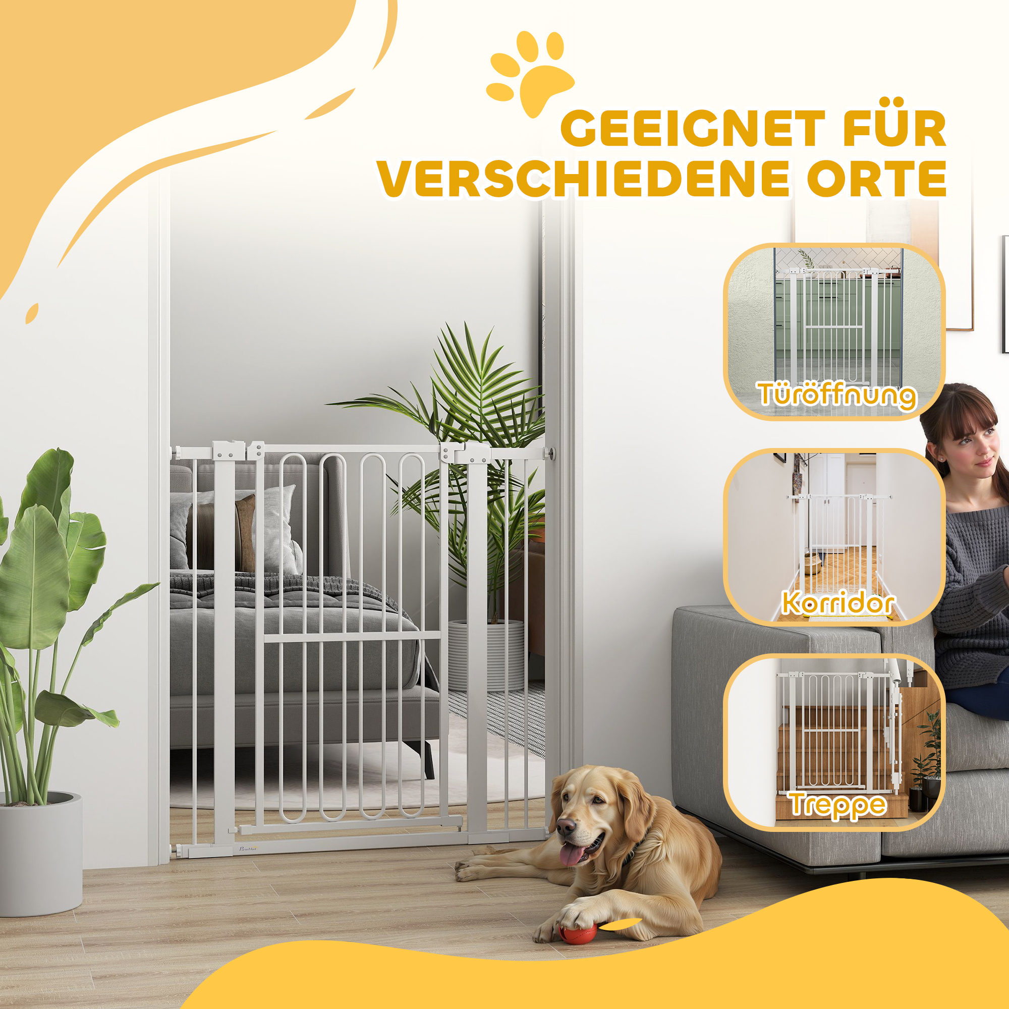 Türschutzgitter Hund, 76-104 cm Absperrgitter ohne Bohren, Treppengitter
