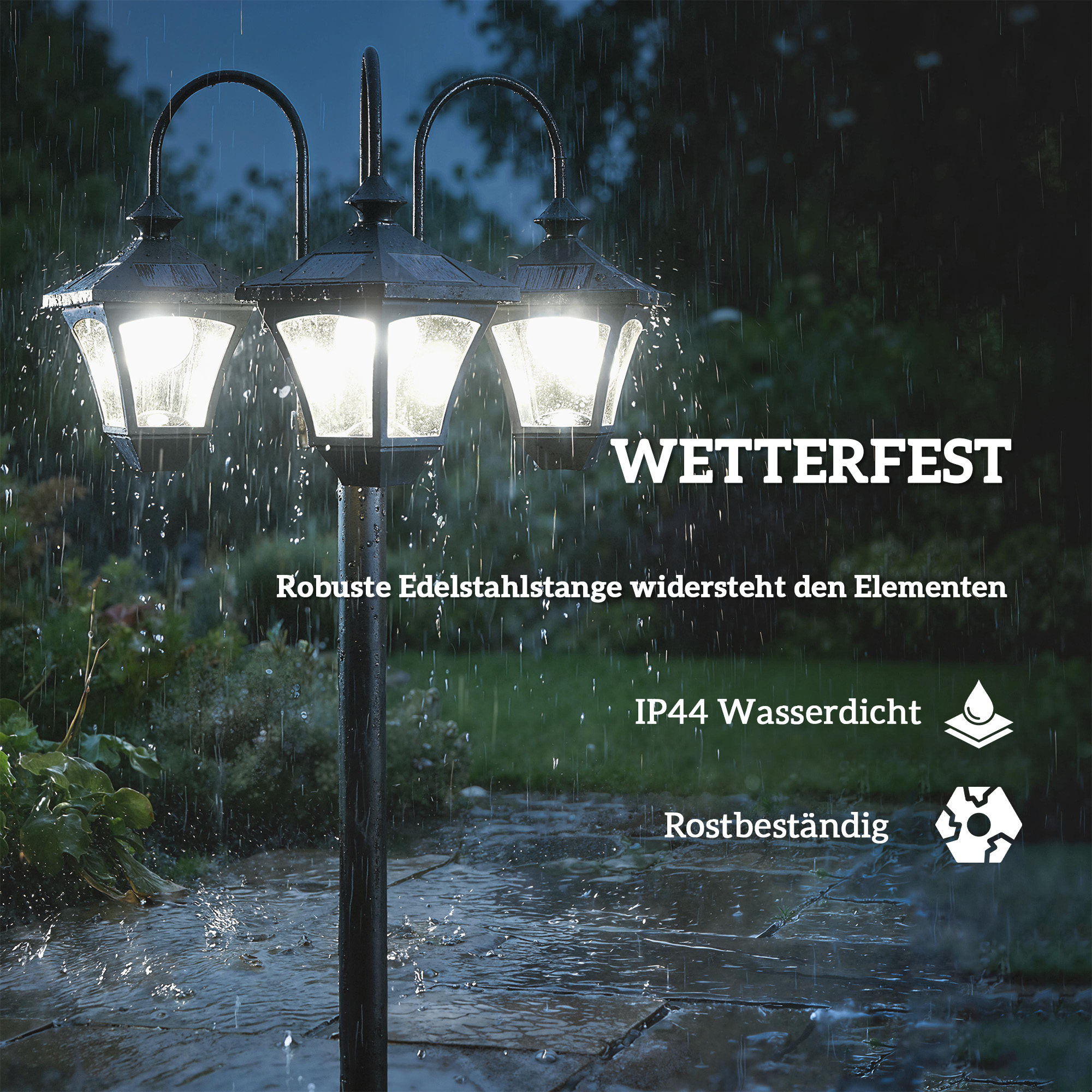 Solar Laterne Stehleuchte mit Blumentopf 185cm Höhenverstellbar Außen Gartenlaterne mit 3 Lampenköpfe Lichtsteuerung