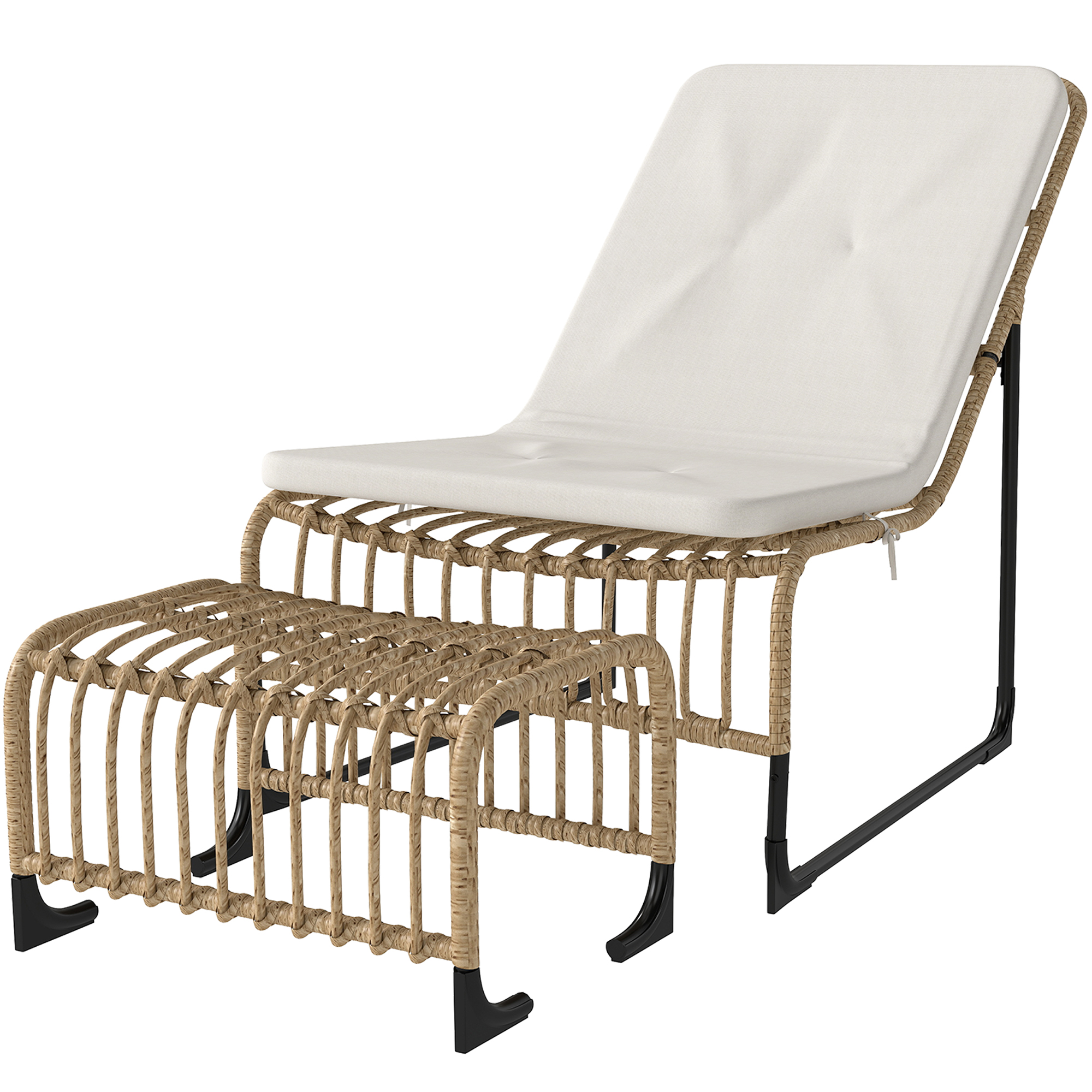 Rattan Relaxsessel mit Fußhocker UV-beständig Gartensessel mit Kissen Bänder 65 x 93 x 80 cm Naturholz Rattan Relaxsessel mit Fußhocker UV-beständig Gartensessel mit Kissen Bänder 65 x 93 x 80 cm Naturholz