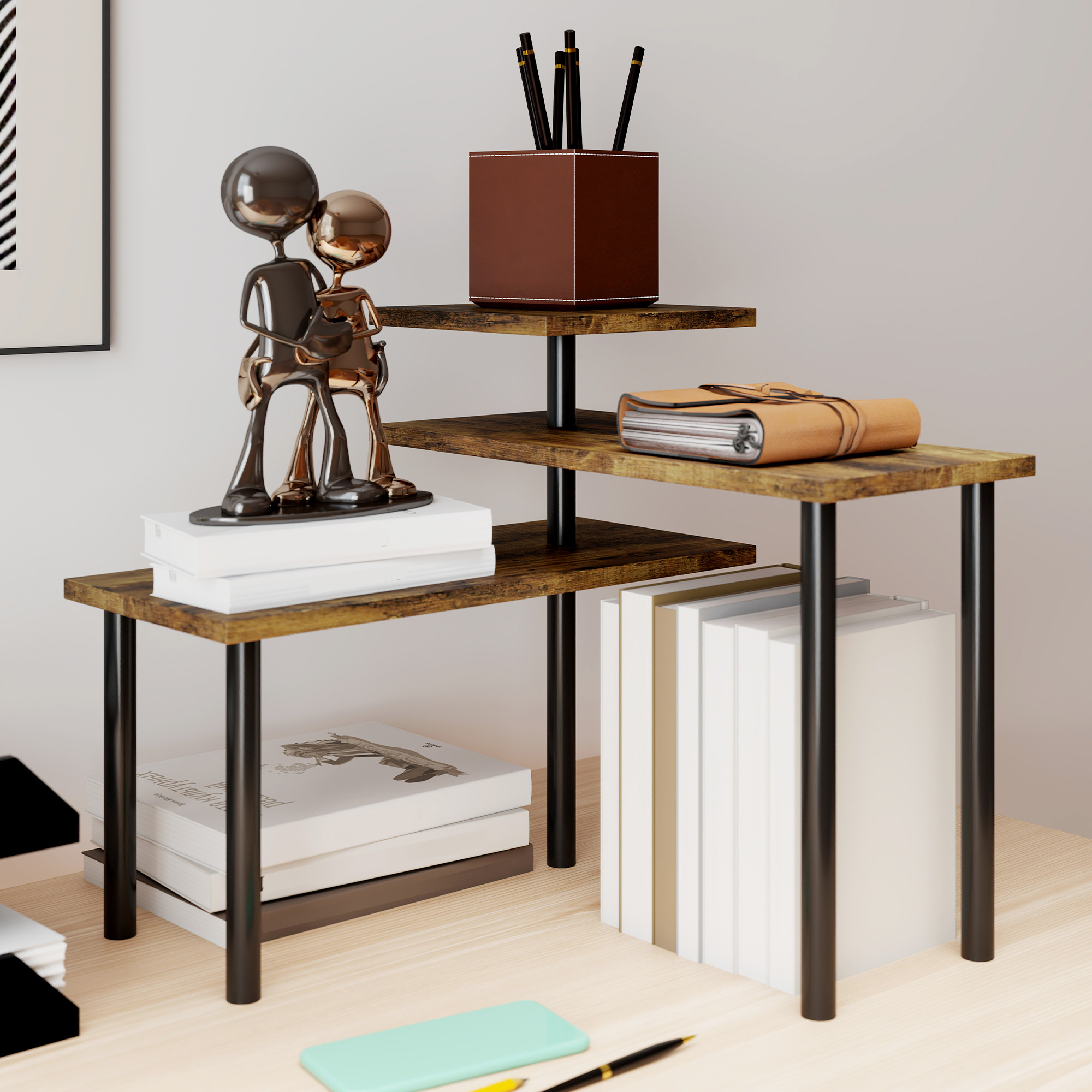 Küchenregal, Drehbar Mikrowellenregal mit 3 Ebenen, Industrielles Standregal Metall, 40 x 18 x 36,5 cm