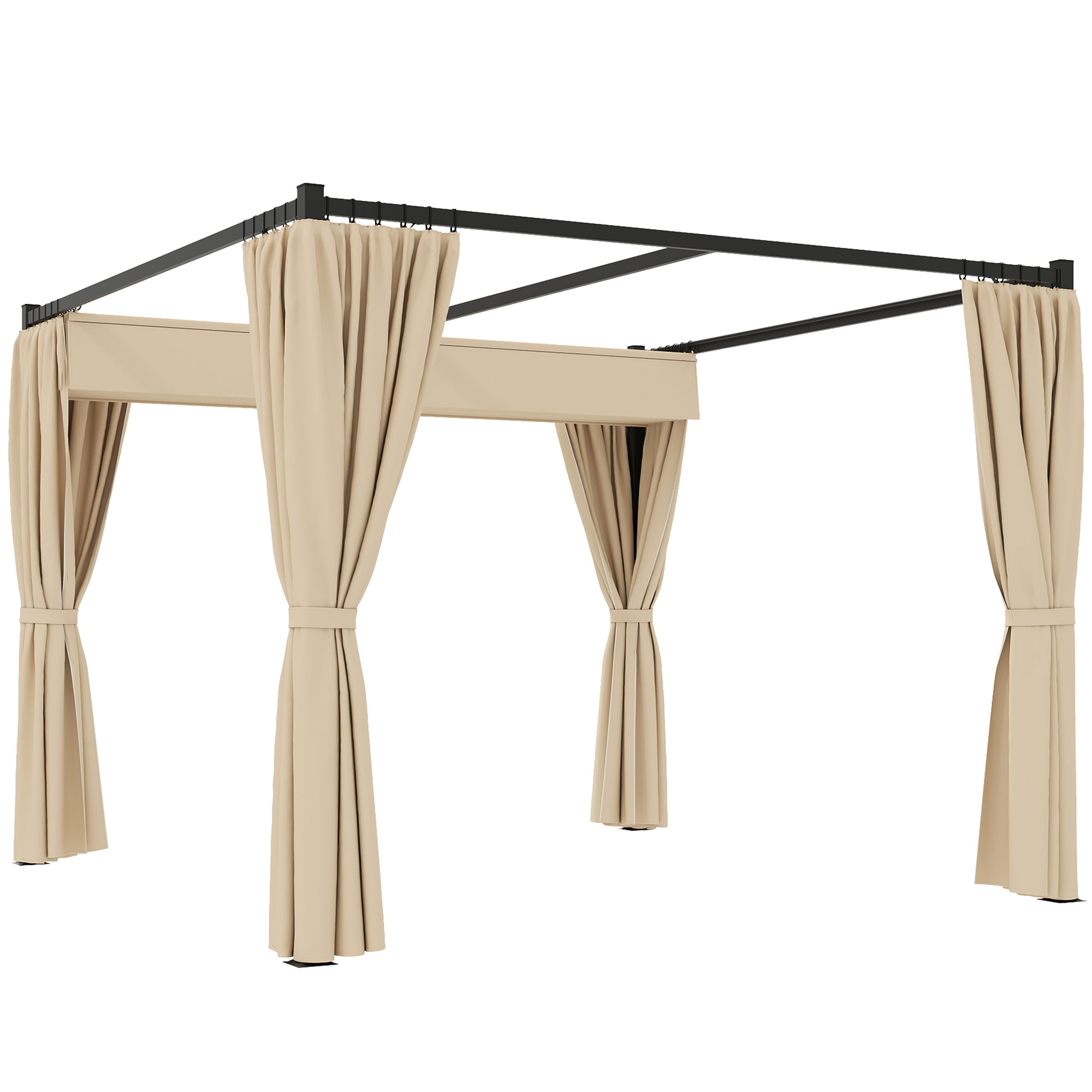 Pergola 3 x 3 m Freistehend Terrassenüberdachung mit Schiebedach, 4 Seitenwände UV-beständig Beige