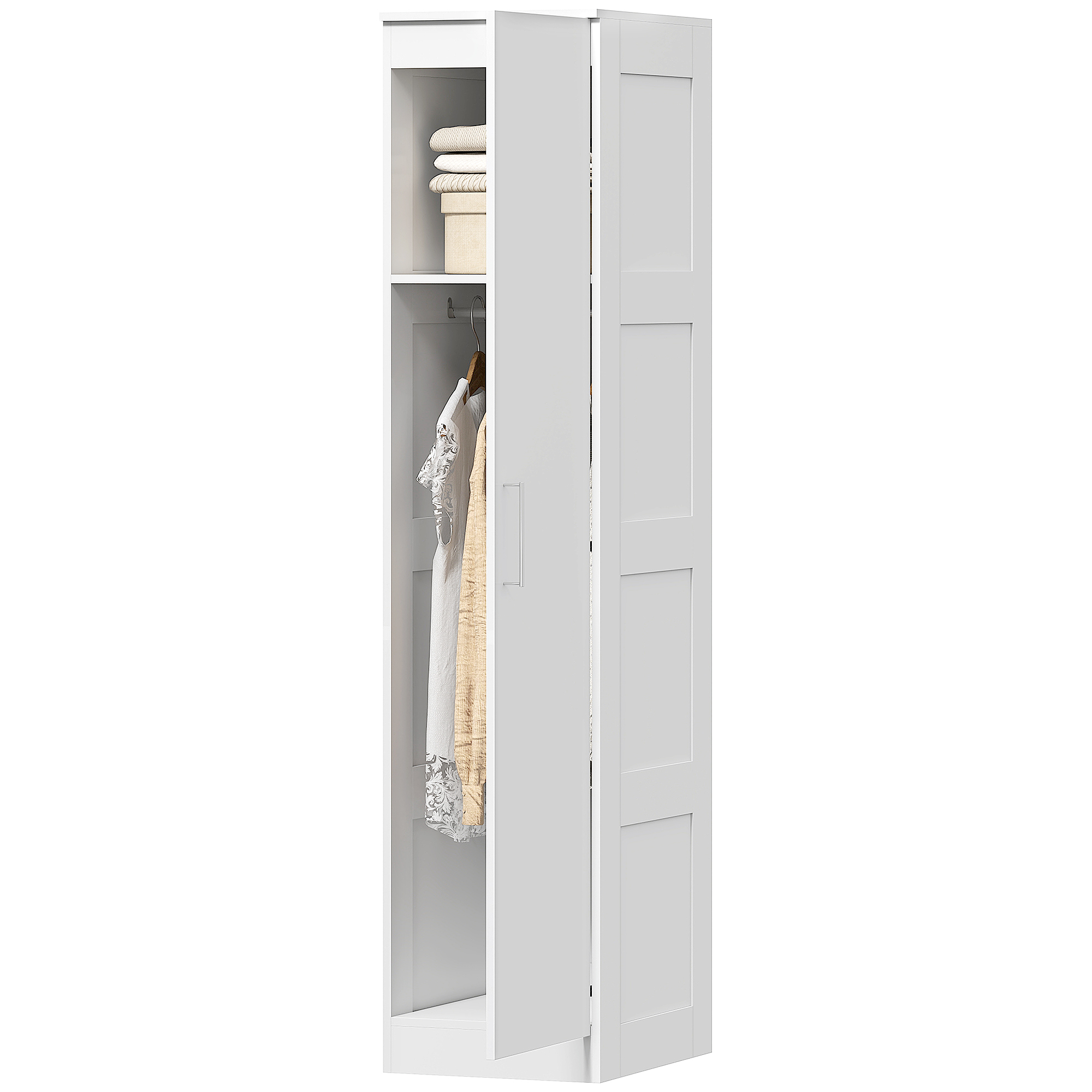 Kleiderschrank Mehrzweckschrank mit Kleiderstange, Regal, Soft-Close-Tür 40 x 52 x 180 cm Weiß Kleiderschrank Mehrzweckschrank mit Kleiderstange, Regal, Soft-Close-Tür 40 x 52 x 180 cm Weiß