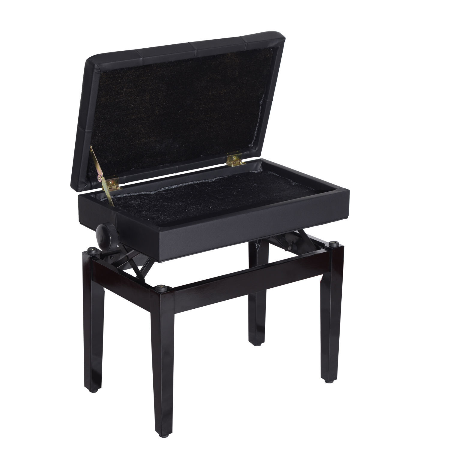 Klavierbank Höhenverstellbar Sitzbank mit Stauraum, Holzbeine, Klavierhocker aus Kunstleder, für Musikzimmer, belastbar bis 200 kg, 54,5 x 33 x 48-58 cm, Schwarz