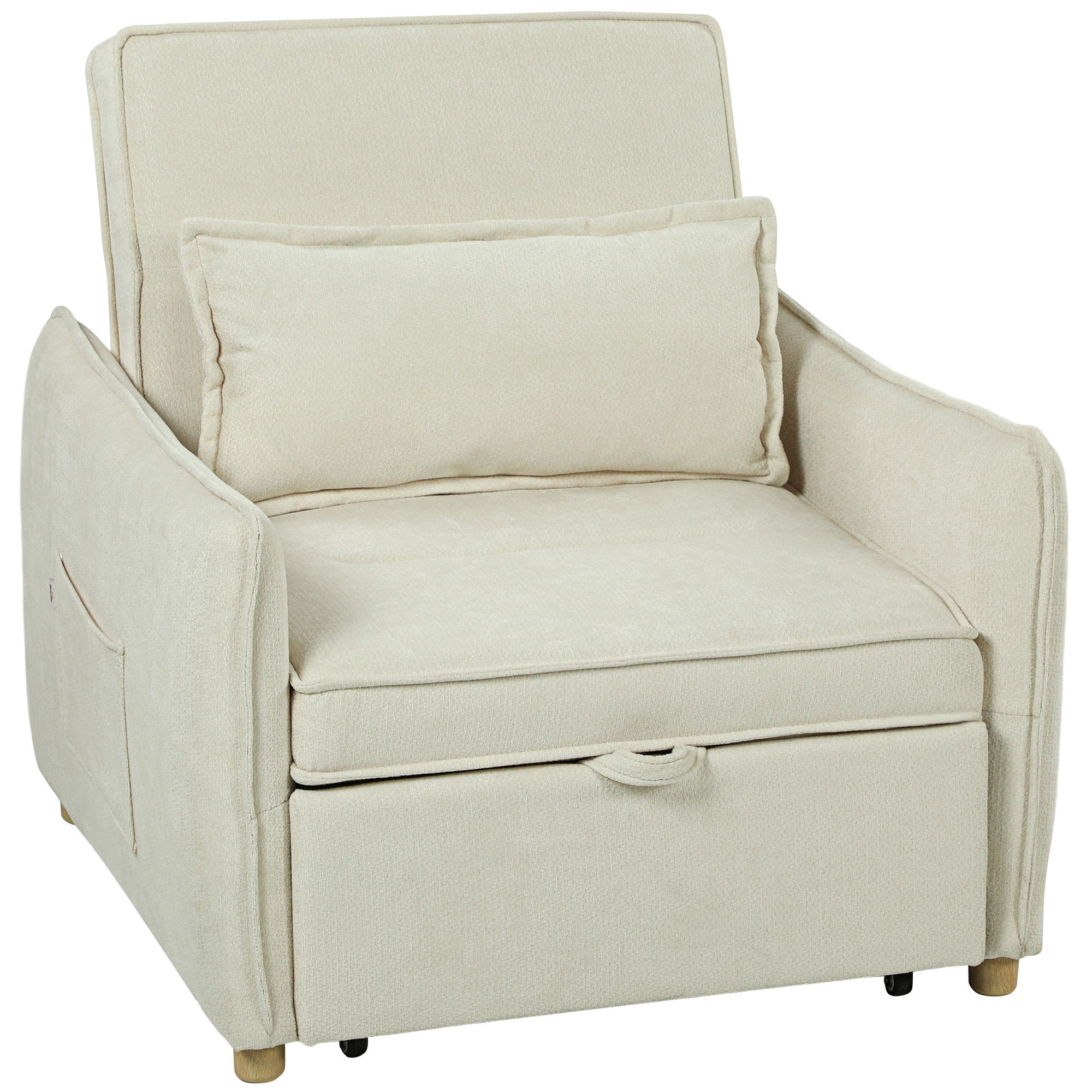 Schlafsessel 3 in 1 Umwandelbarer Sessel mit Bettfunktion, Lendenkissen, für Wohnzimmer Creme