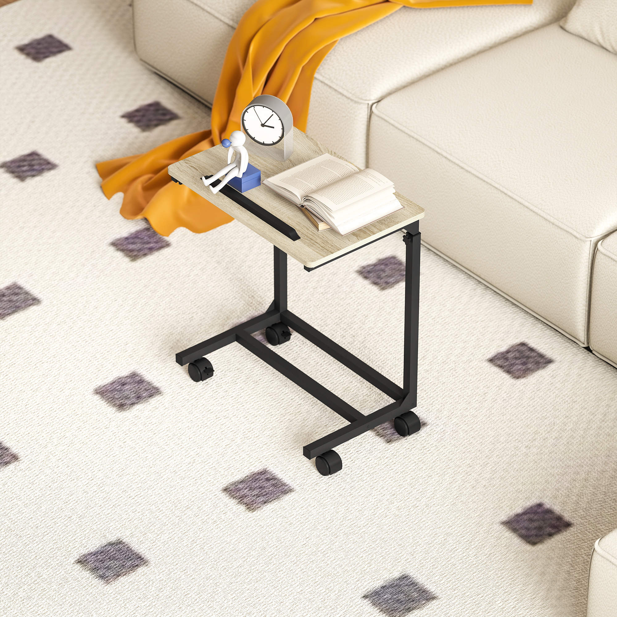 Beistelltisch, Schreibtisch, Nachttisch, höhenverstellbar, 4 Rollen, Metallrahmen