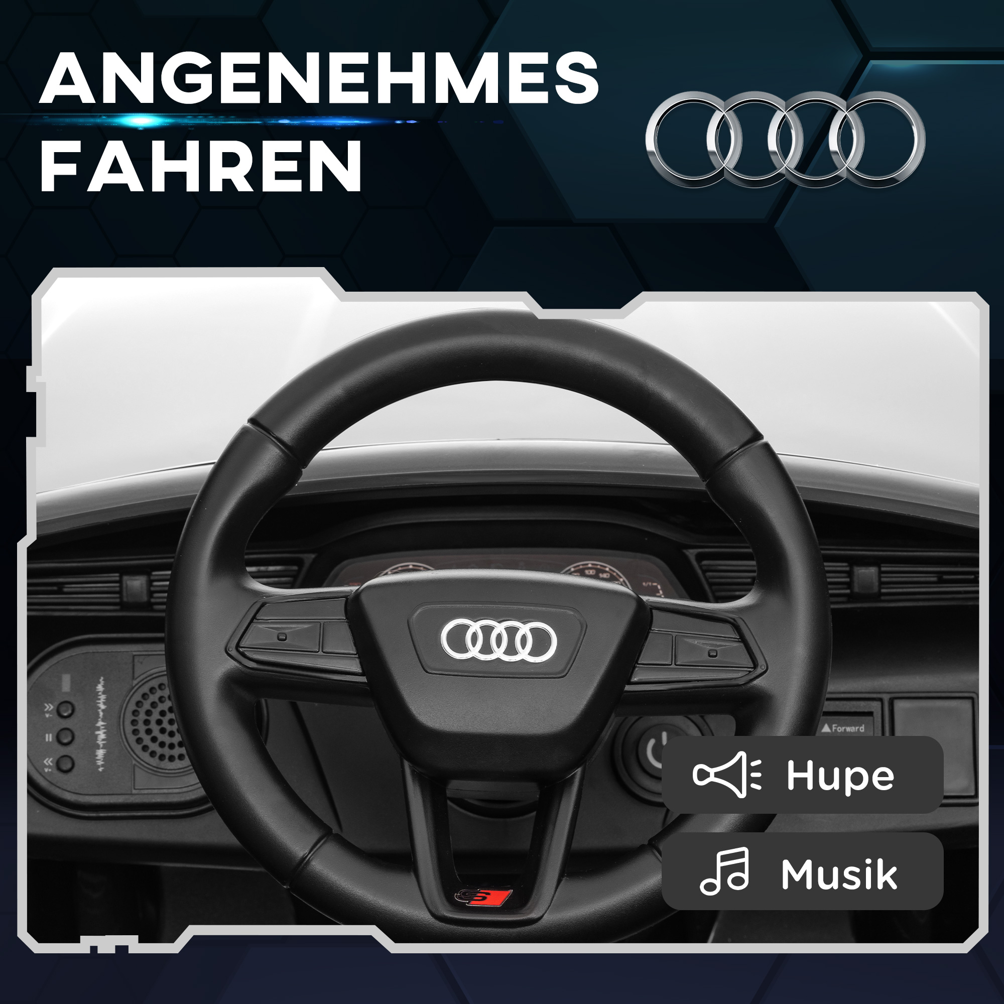 Elektro-Kinderauto, 12V Audi Q8, 3-5 km/h, Fernsteuerung, Scheinwerfer, Musik, Weiß