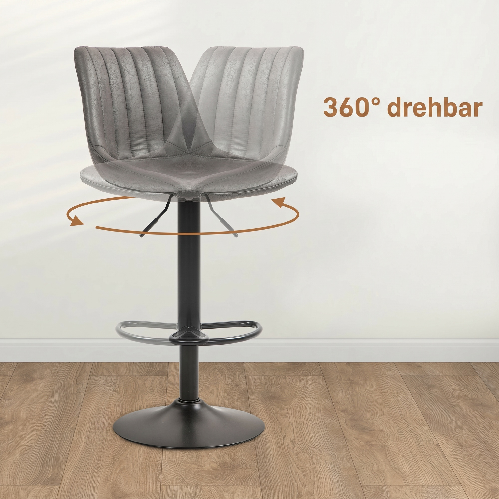 2er-Set Barhocker im Retrodesign, inkl. Fußstütze, höhenverstellbar, Gaslift, Dunkelgrau