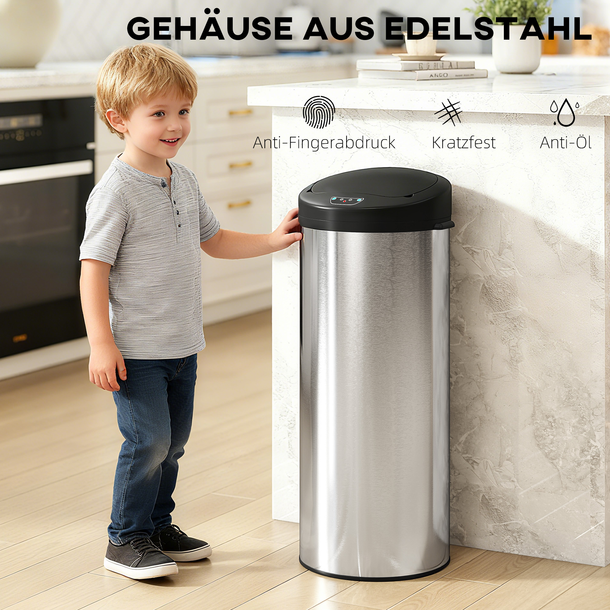 Sensor Mülleimer 55L Berührungsloser Abfalleimer mit Soft-Close-Deckel aus Edelstahl für Küche Fitnessstudio