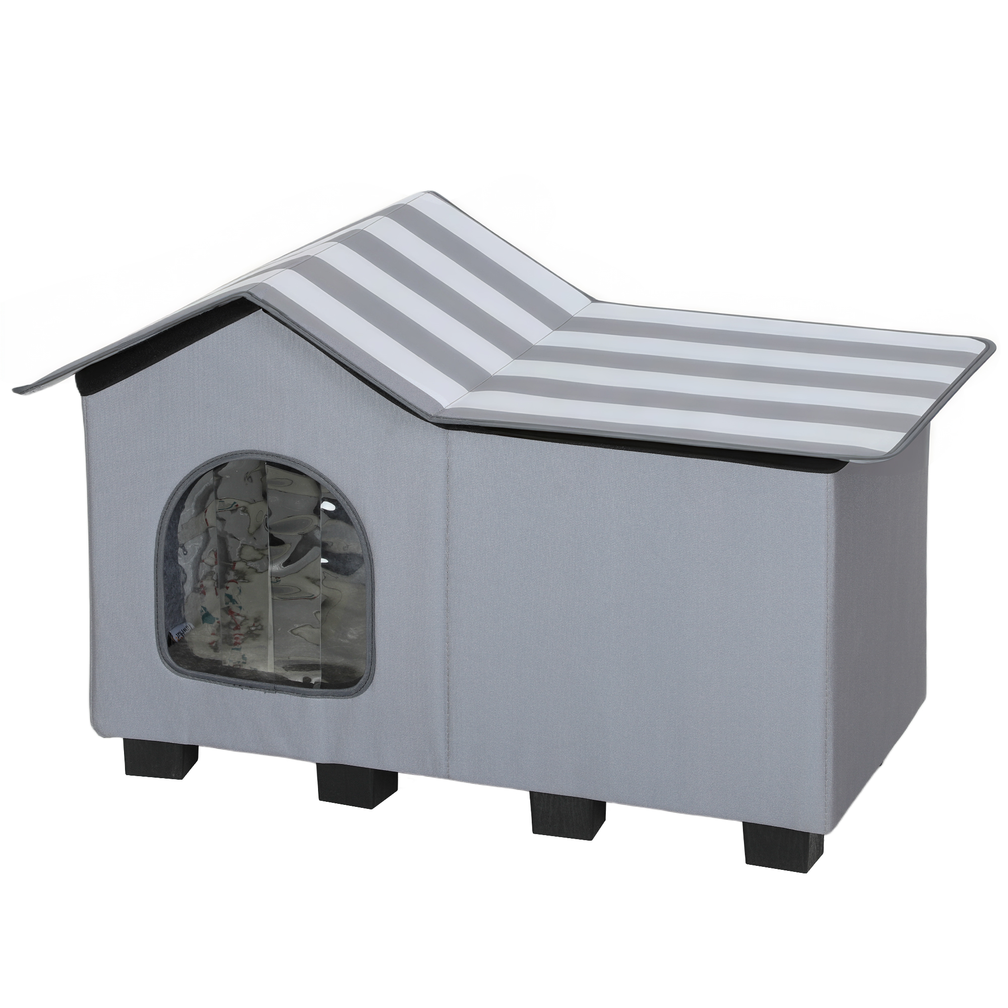Katzenhaus Wasserabweisend Katzenhütte mit Abnehmbar Satteldach Wärmeisolierung Plattform 70x43x45 cm Oxforfstoff Grau