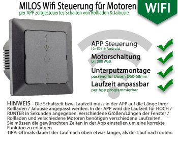 MILOS WiFi Rolladensteuerung, Anthrazit / Android + iOS- App,Alexa/Google tauglich