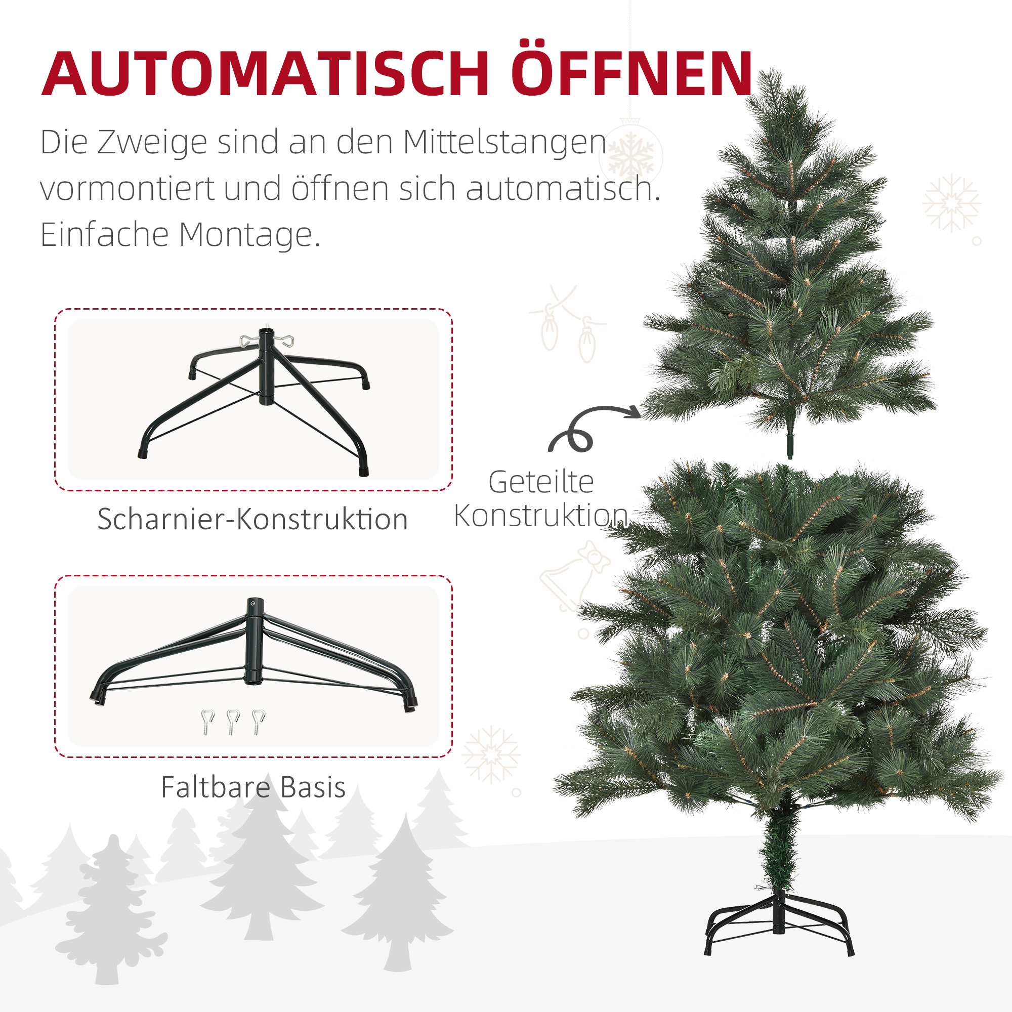 Weihnachtsbaum Ø90 x 180 cm, künstliche Tanne, realistisches Nadelkleid, Grün