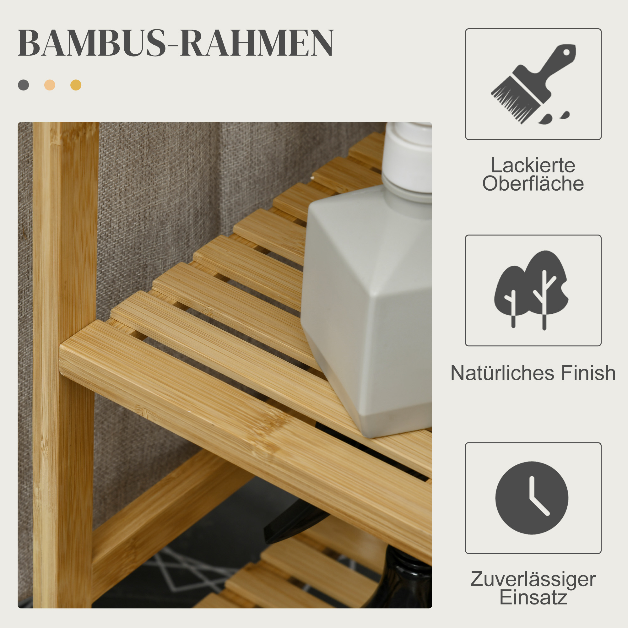 Wäschesammler, multifunktional, Bügelbrett & Stoffsack 57L, Bambusgestell, 113x34x82cm, Natur/Grau
