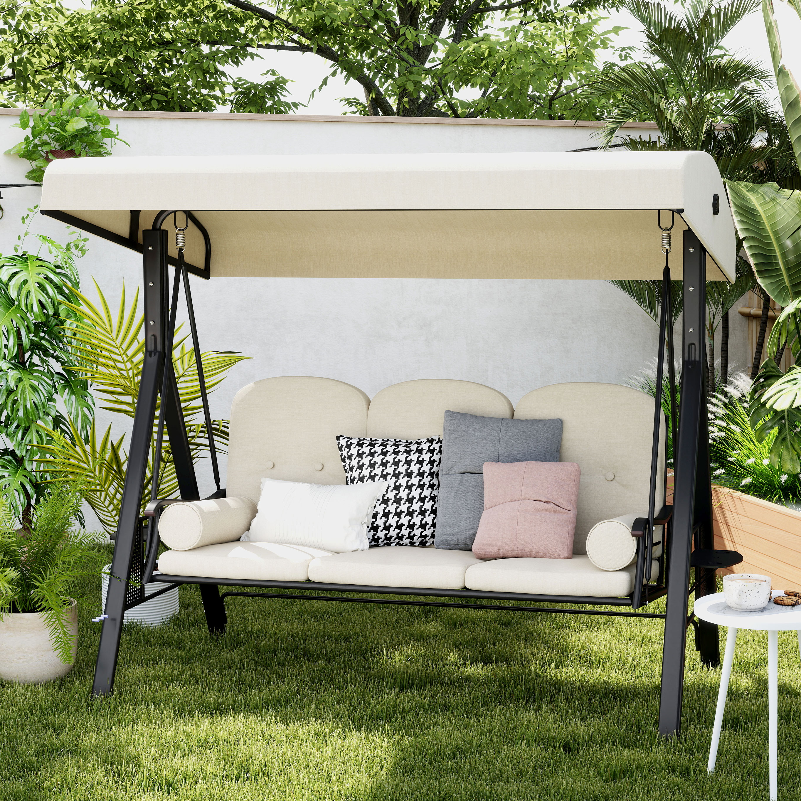 3-Sitzer Hollywoodschaukel mit Sonnendach Beige+Braun 121×208×172 cm
