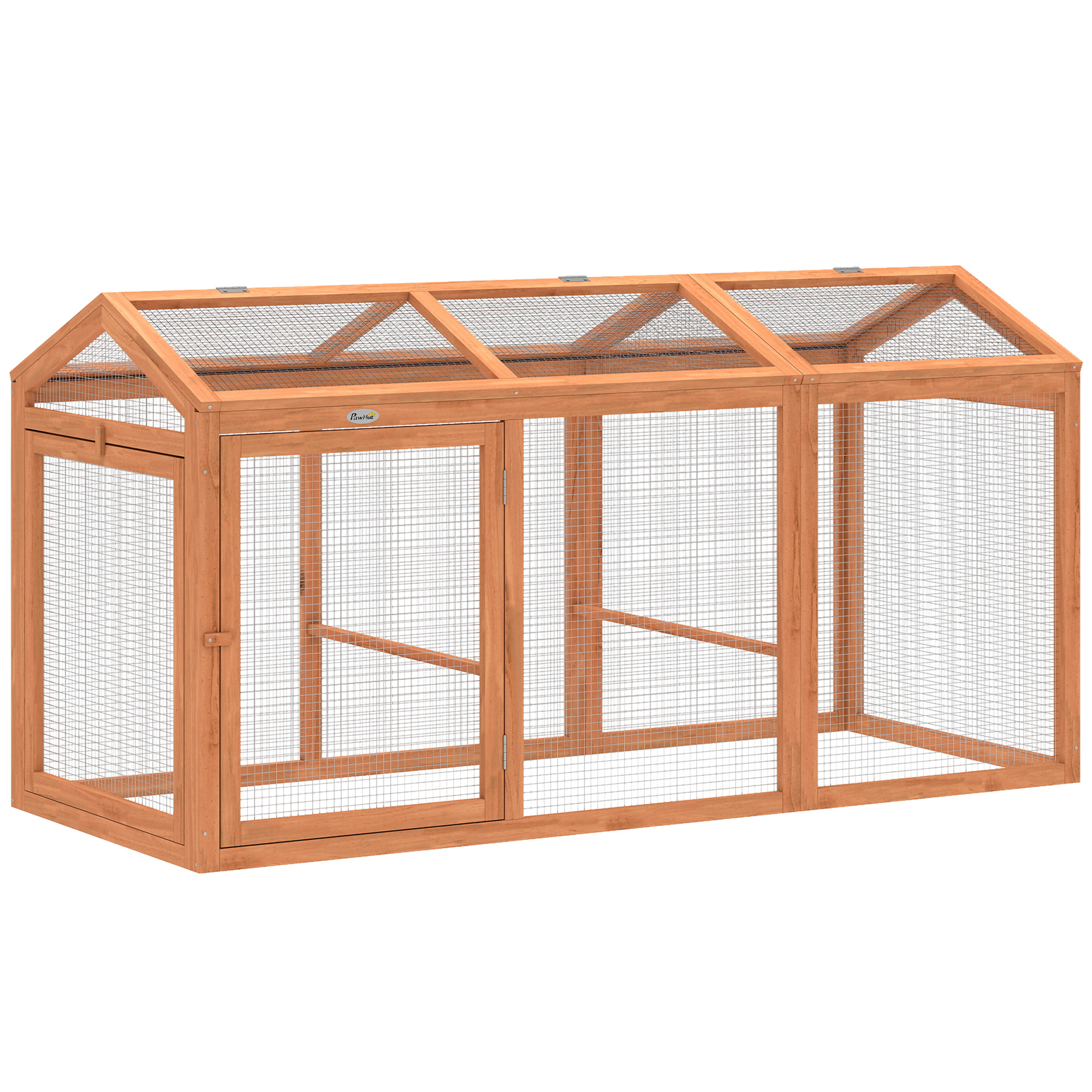 Hühnerstall Freilaufgehege mit Sitzstange Doppeltüren, aus Holz und Metall, für 4 Hühner, 156 x 70,5 x 84 cm Orange