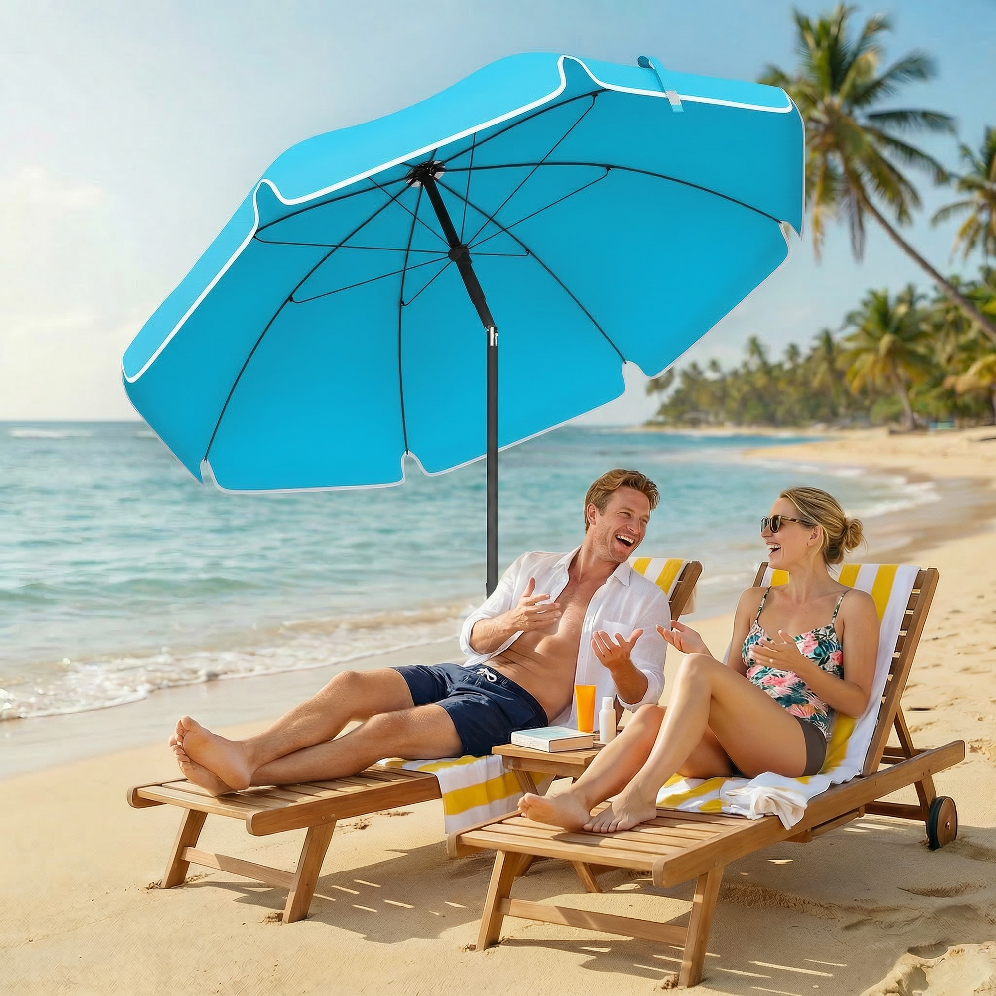 Sonnenschirm Strand Ø150 cm wasserabweisend faltbar Strandschirm mit Sandanker verstellbarer Neigung Tragetasche Blau