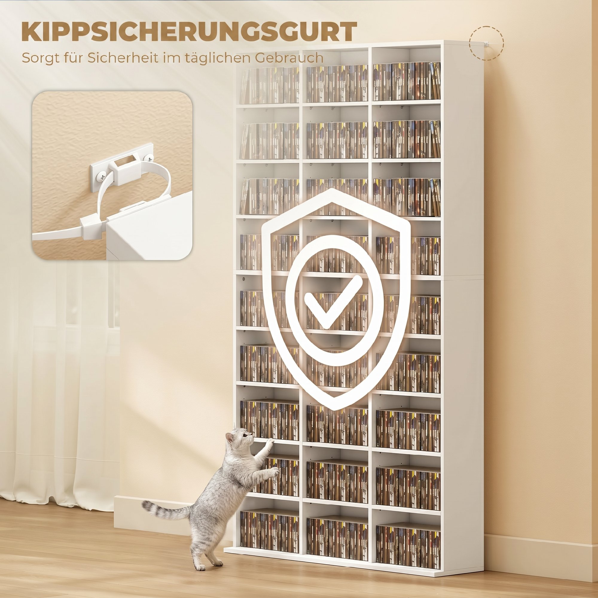 Regal für 835 CDs oder 500 DVDs, Blu-ray Medienregal mit 27 Fächern und 21 verstellbaren Einlegeböden, Weiß