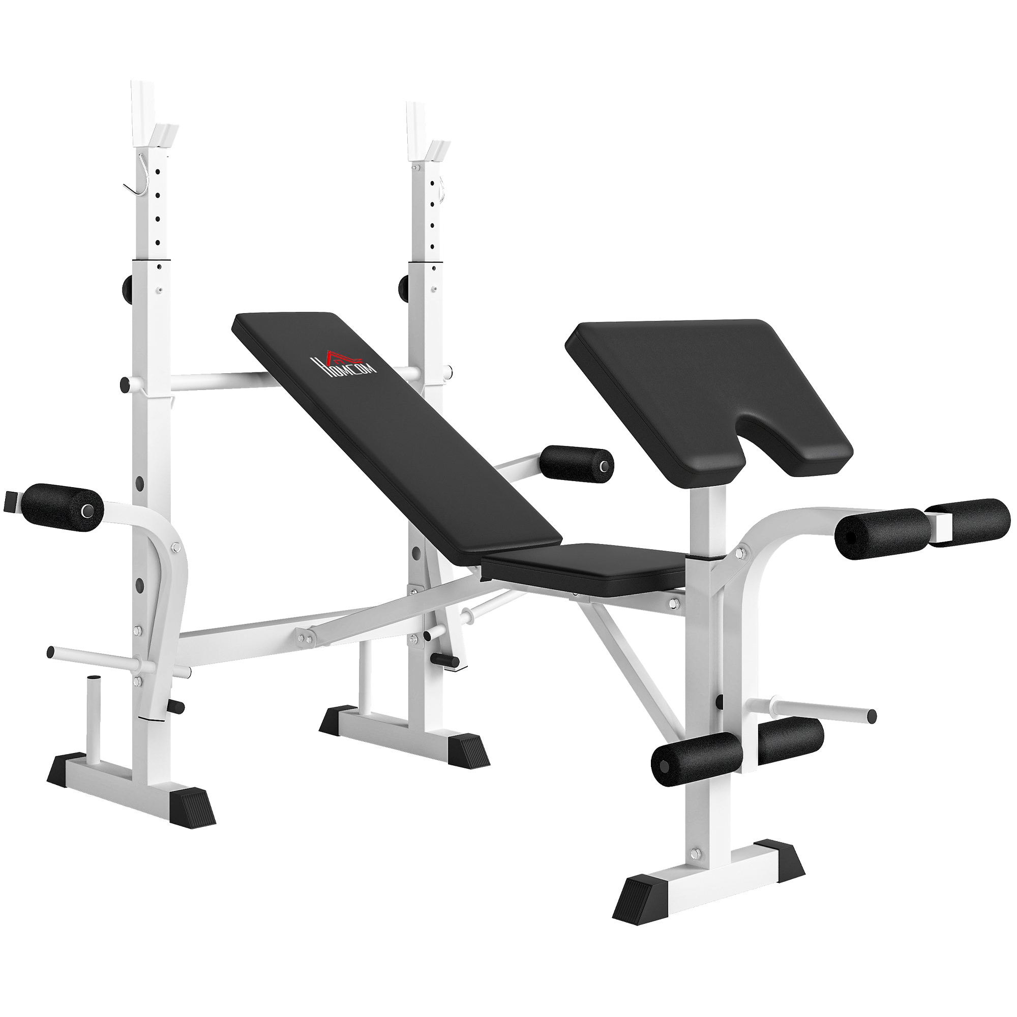 Hantelbank mit Hantelablage, Brustpresse, Beinpresse, Armauflage für Bizepscurls, Stahl, schwarz+weiß