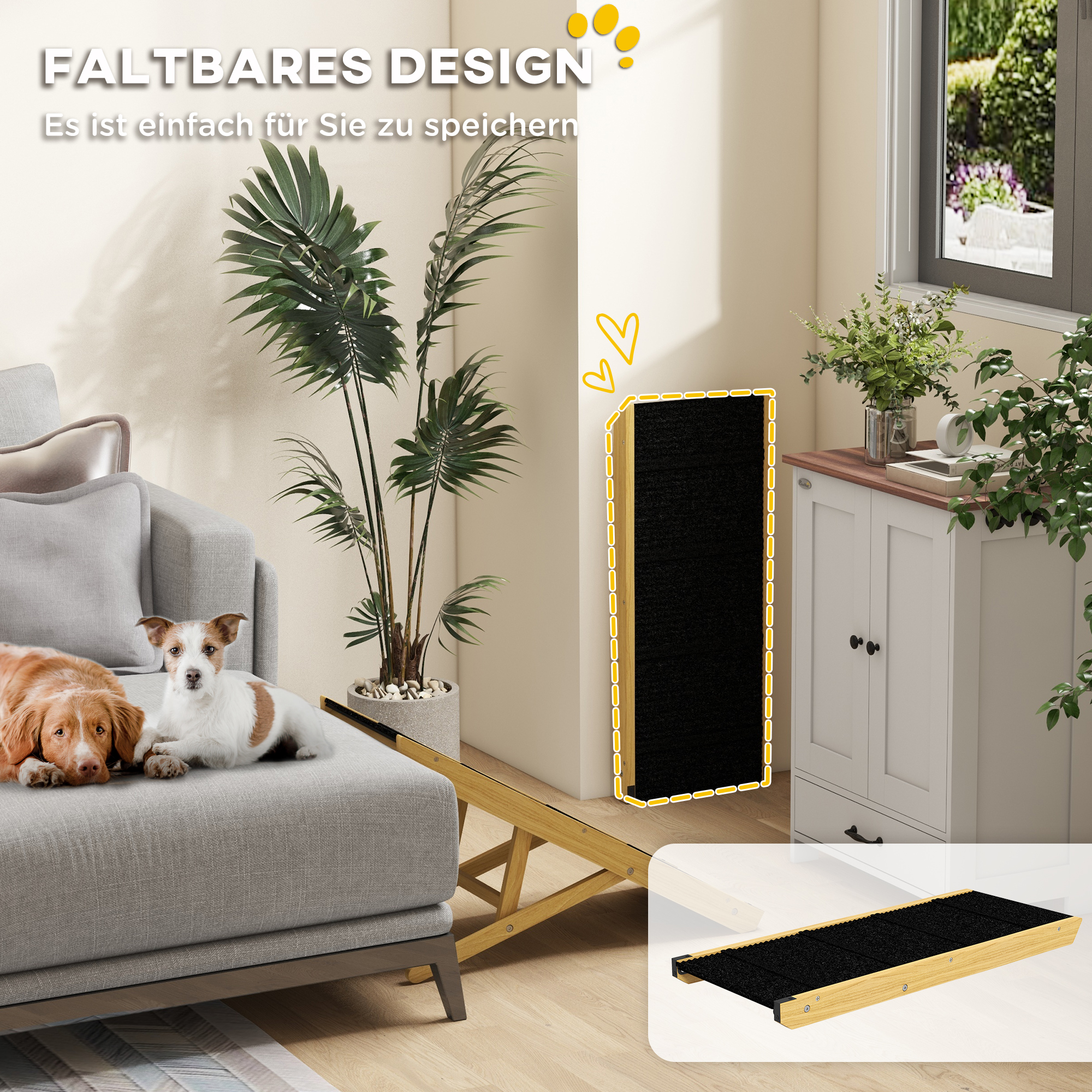 Haustierrampe, verstellbar, 4-stufig, rutschfest, Kiefernholz, faltbar, für Hunde bis 15 kg