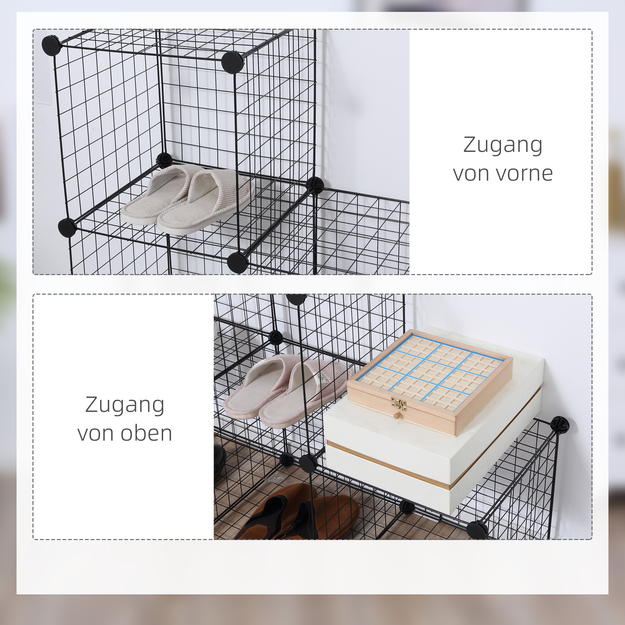 Metallwürfel-Regal, Anpassbarer Würfelschrank für Kleidung, Bücher, Spielzeug, flexibel, 109L x 37B x 109H cm, Schwarz