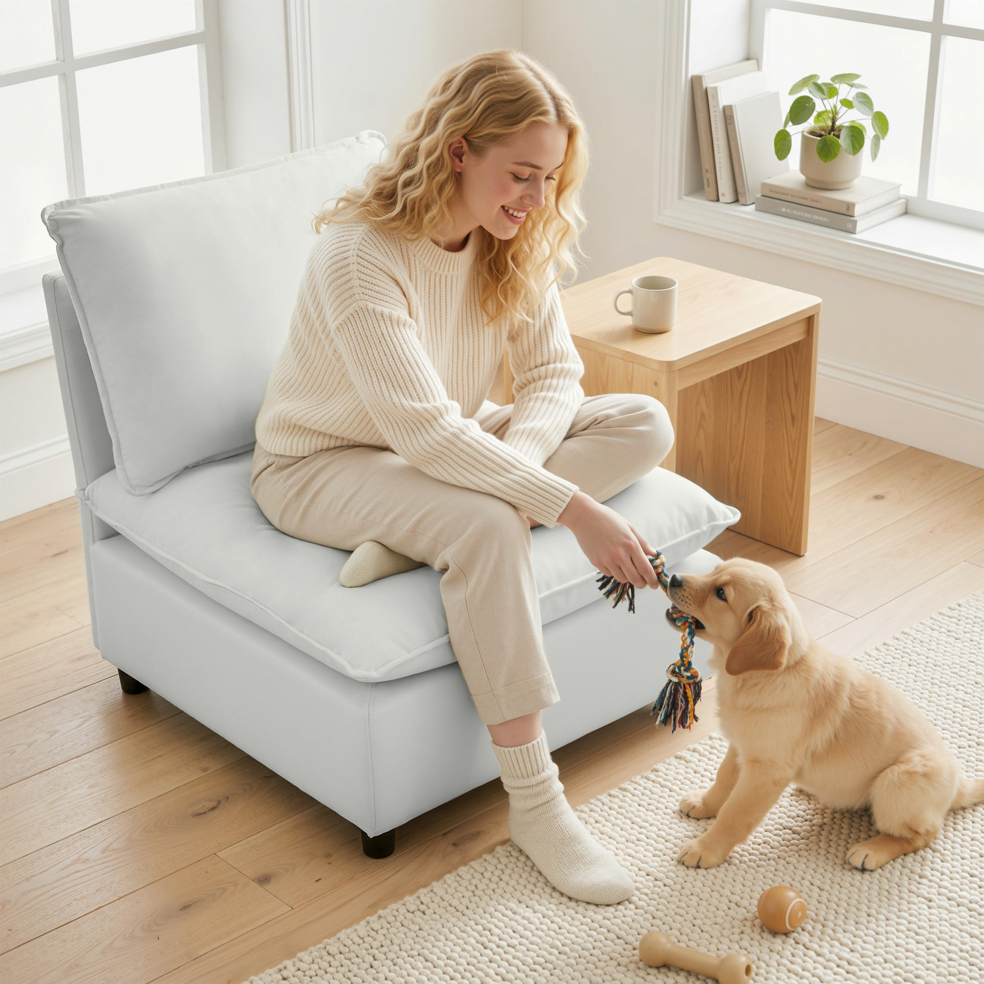 Akzentstuhl, Moderner Leathaire-Stuhl mit Breiter und Tiefer Sitzfläche, Dicke Polster, Einfache Montage, Grau