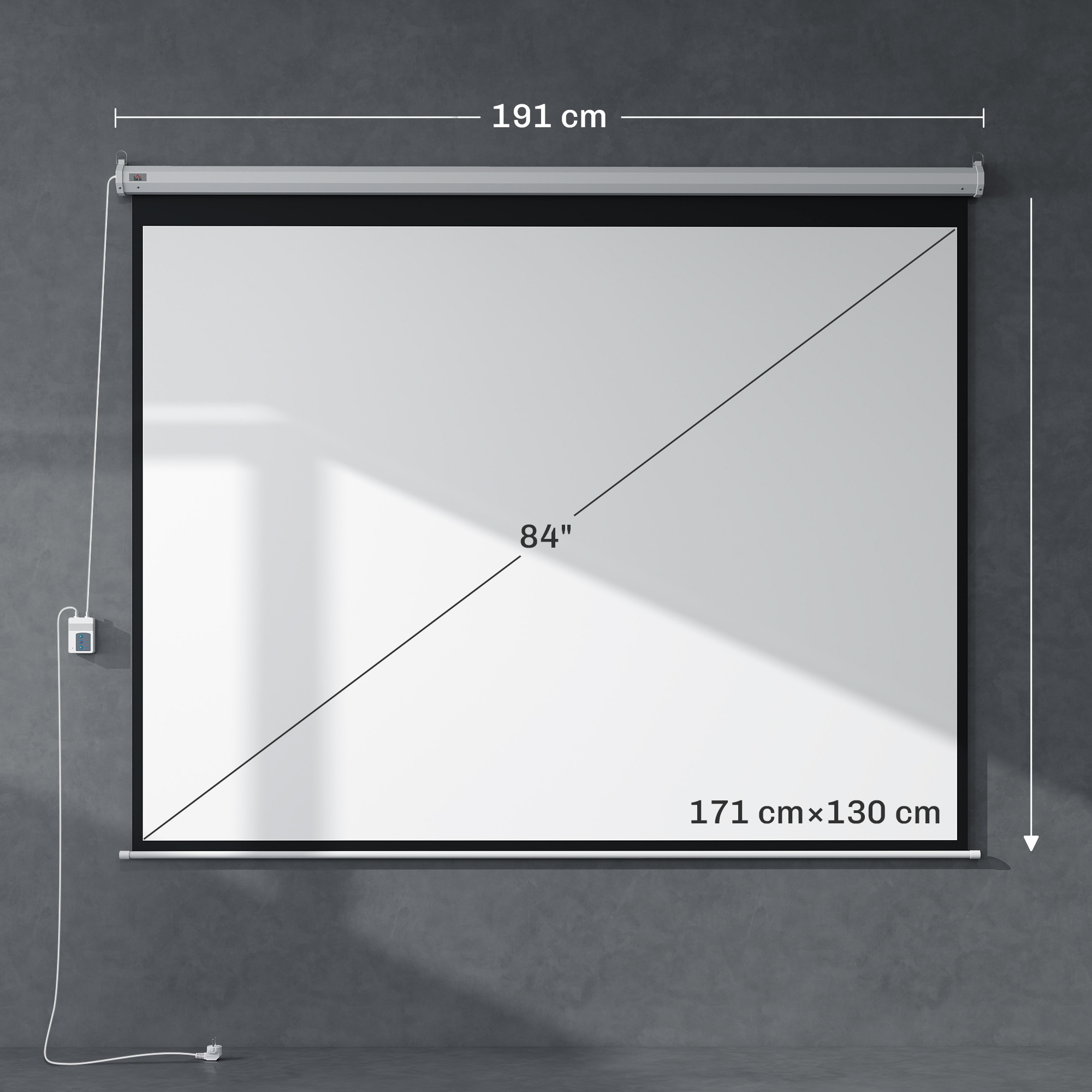 Beamer-Leinwand, inkl. Fernbedienung, 84 Zoll, 4:3 Format, 171x130 cm, Weiß