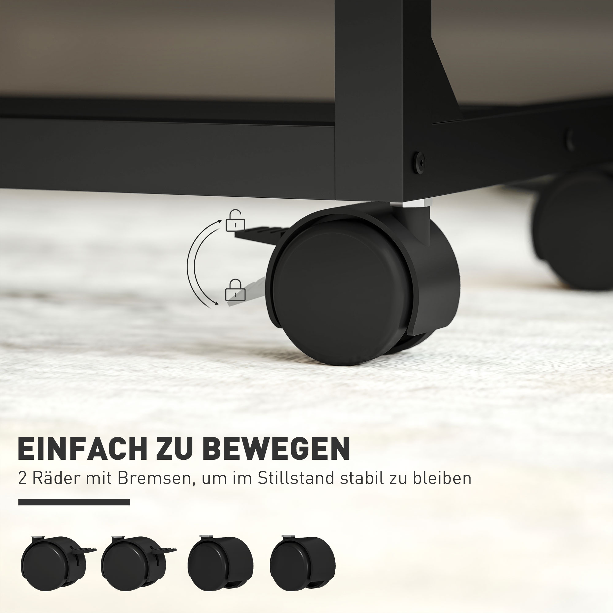 Beistelltisch, Schreibtisch, Nachttisch, höhenverstellbar, 4 Rollen, Metallrahmen