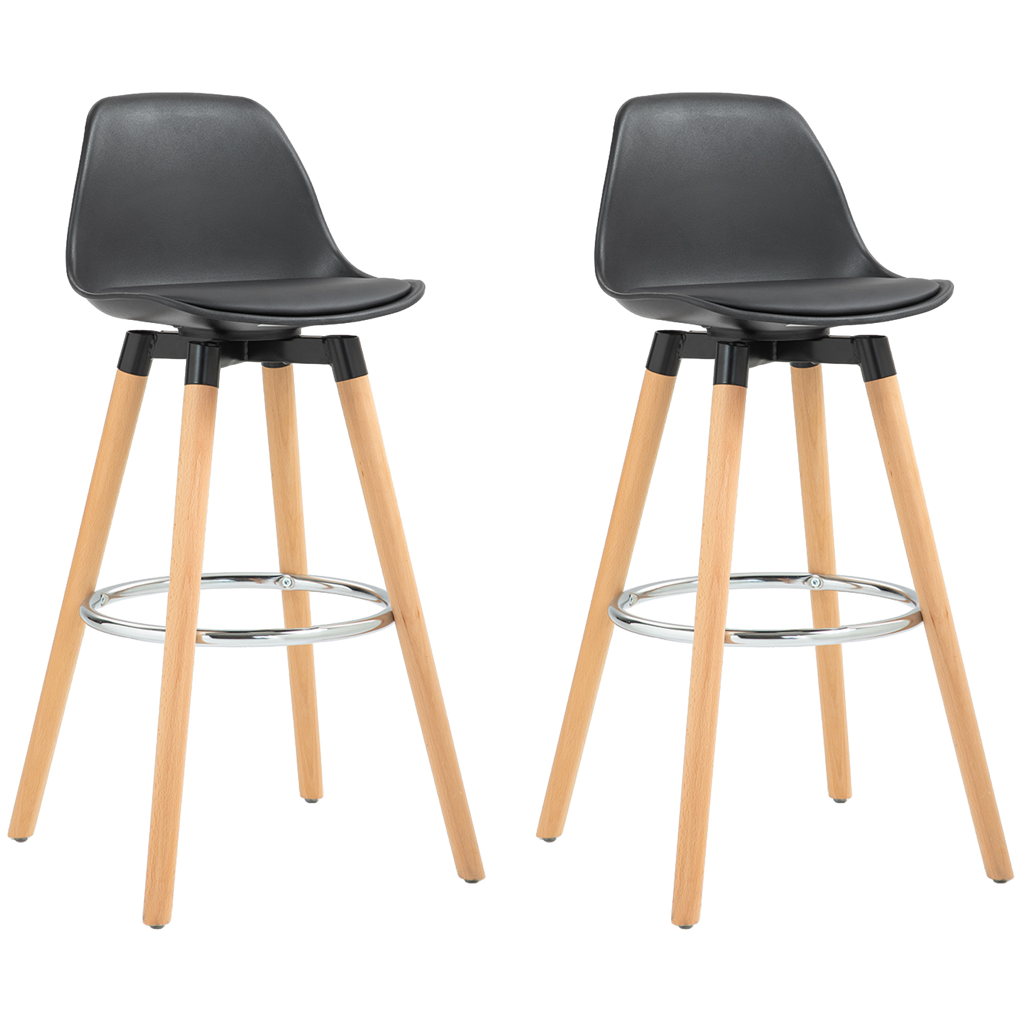 2er-Set Barhocker Barstühle Skandi-Design, Fußtstütze, 43 cm x 43 cm x 91 cm, Natur + Schwarz