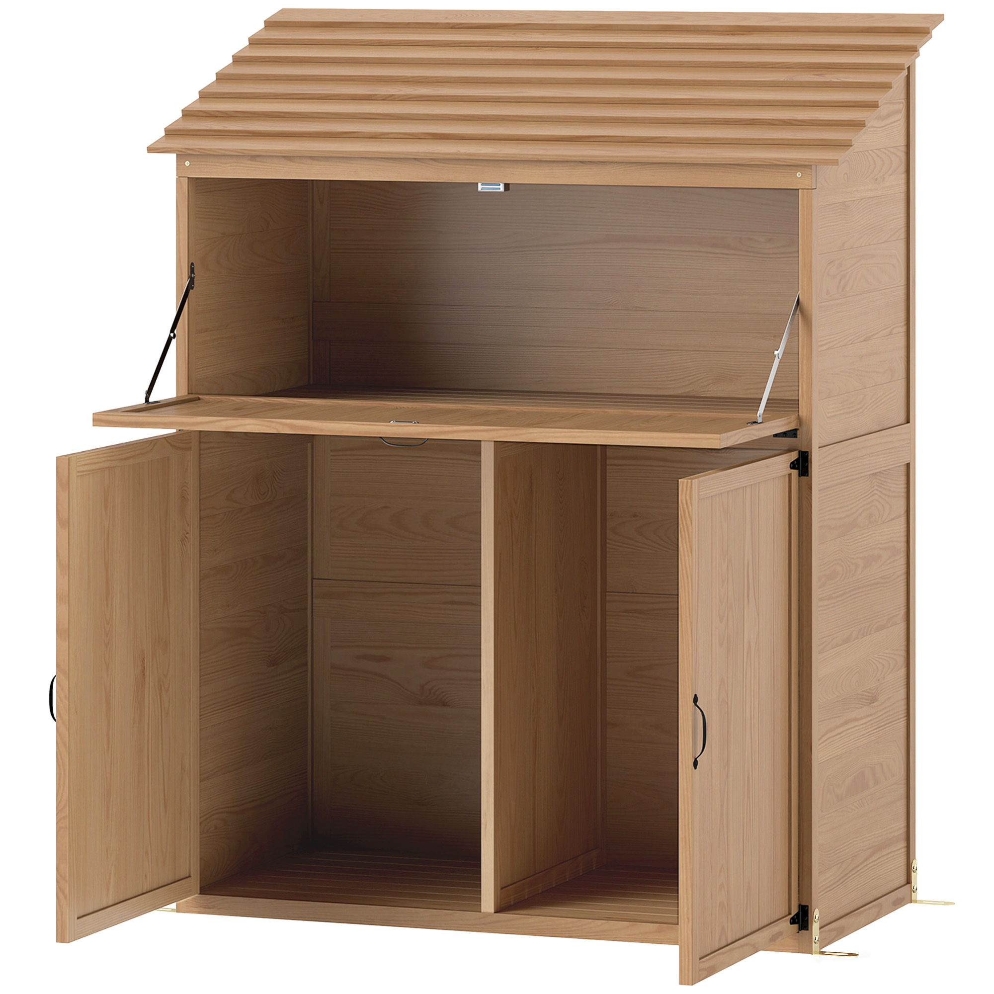 Garten-Aufbewahrungsschrank mit ausklappbarem Tisch, Werkzeugschrank mit Dach, 110 x 54 x 136 cm, Tannenholz, Braun Garten-Aufbewahrungsschrank mit ausklappbarem Tisch, Werkzeugschrank mit Dach, 110 x 54 x 136 cm, Tannenholz, Braun