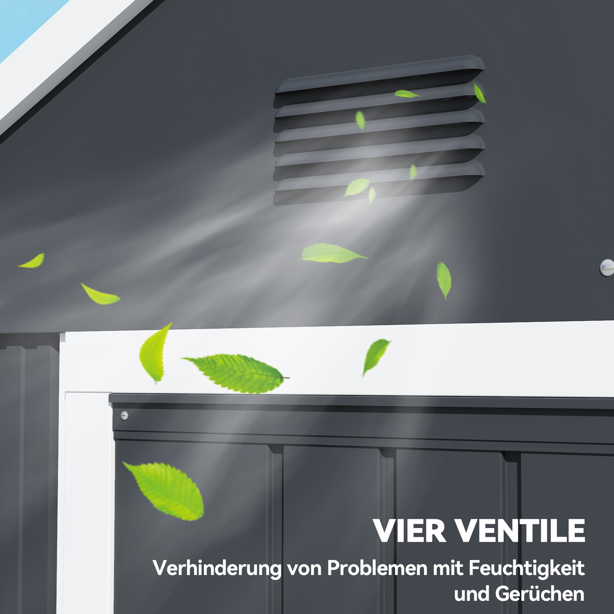 Gartenschuppen, Metallgerätehaus, Doppeltür, Fenster, 259x172x222 cm, Grau/Weiß