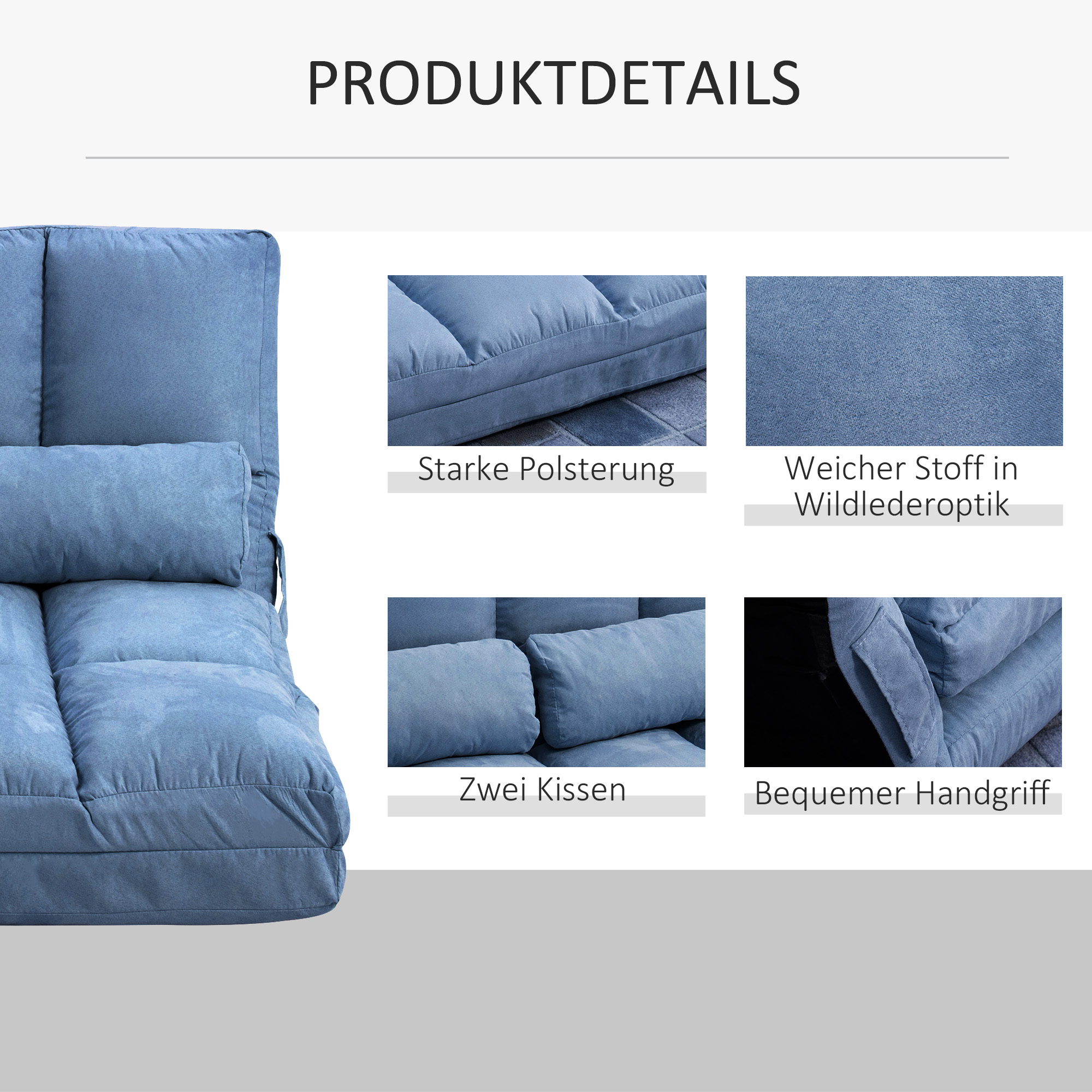 Bodensofa Schlafsofa Sofa, klappbar, verstellbare Rückenlehne, 102 cm x 73 cm x 60 cm , Blau