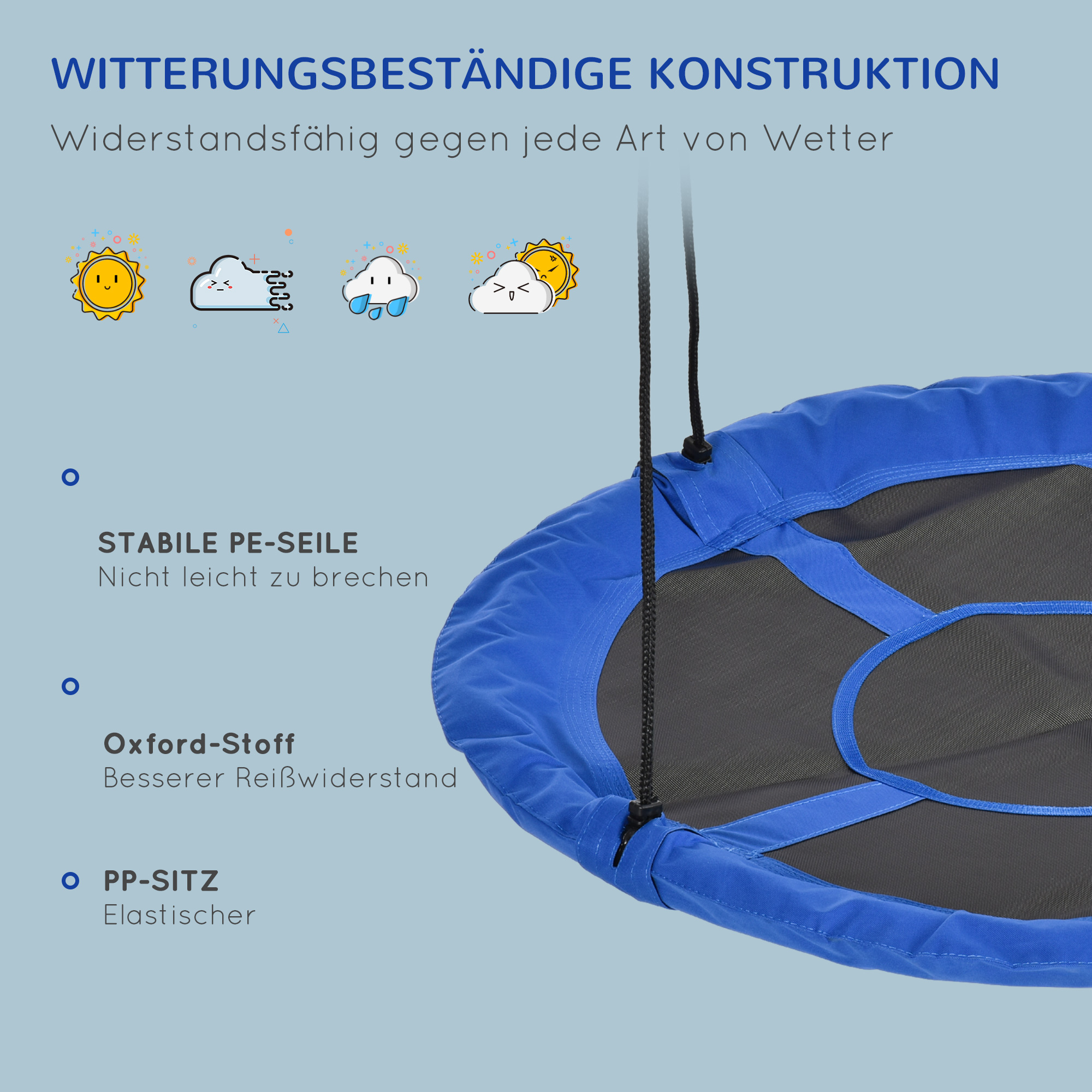 Nestschaukel, wetterfest, bis 100 kg, längenverstellbare Seile, ?110 cm, Blau