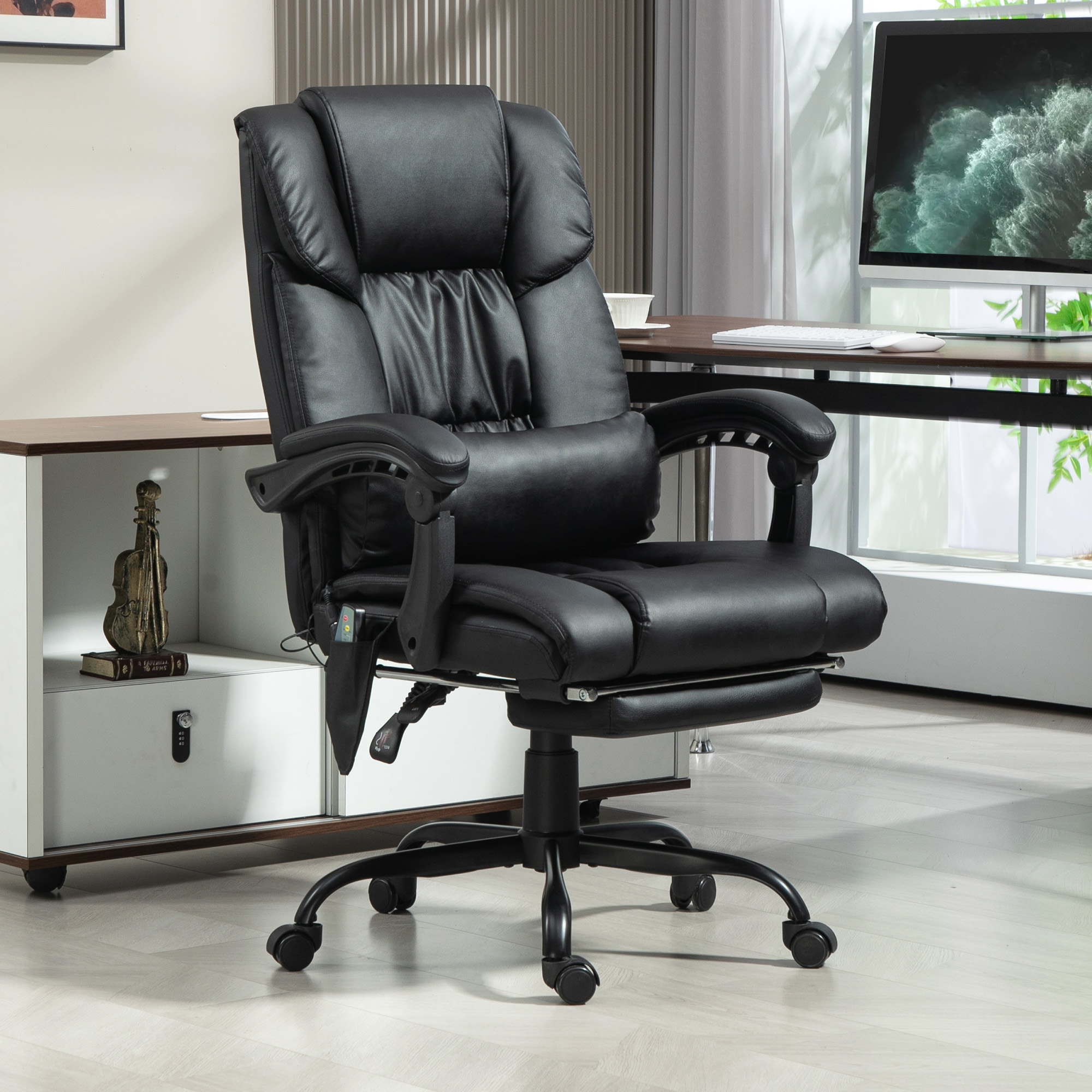 Bürostuhl Ergonomisch mit Massagefunktion Schreibtischstuhl mit Fußstütze, Hoher Rückenlehne, Lendenstütze Schwarz