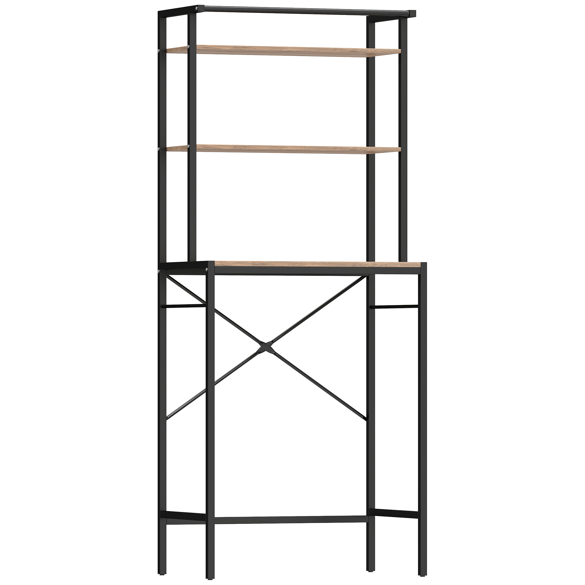 Waschmaschinenregal Badezimmerregal mit Trockenstange, 3 Ebenen für Bad, Waschküche, 67 x 40 x 161,8 cm, Braun