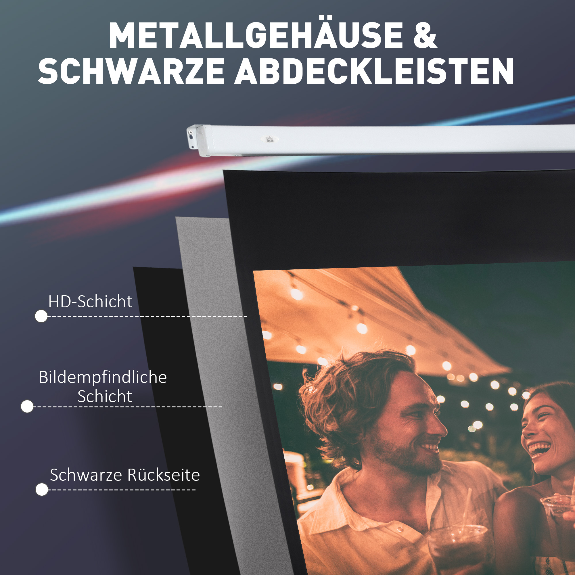 Beamer-Leinwand 247 x 168 cm 100 Zoll 16:9 HD 4K Projektionsleinwand Elektrisch mit Fernbedienung, Weiß