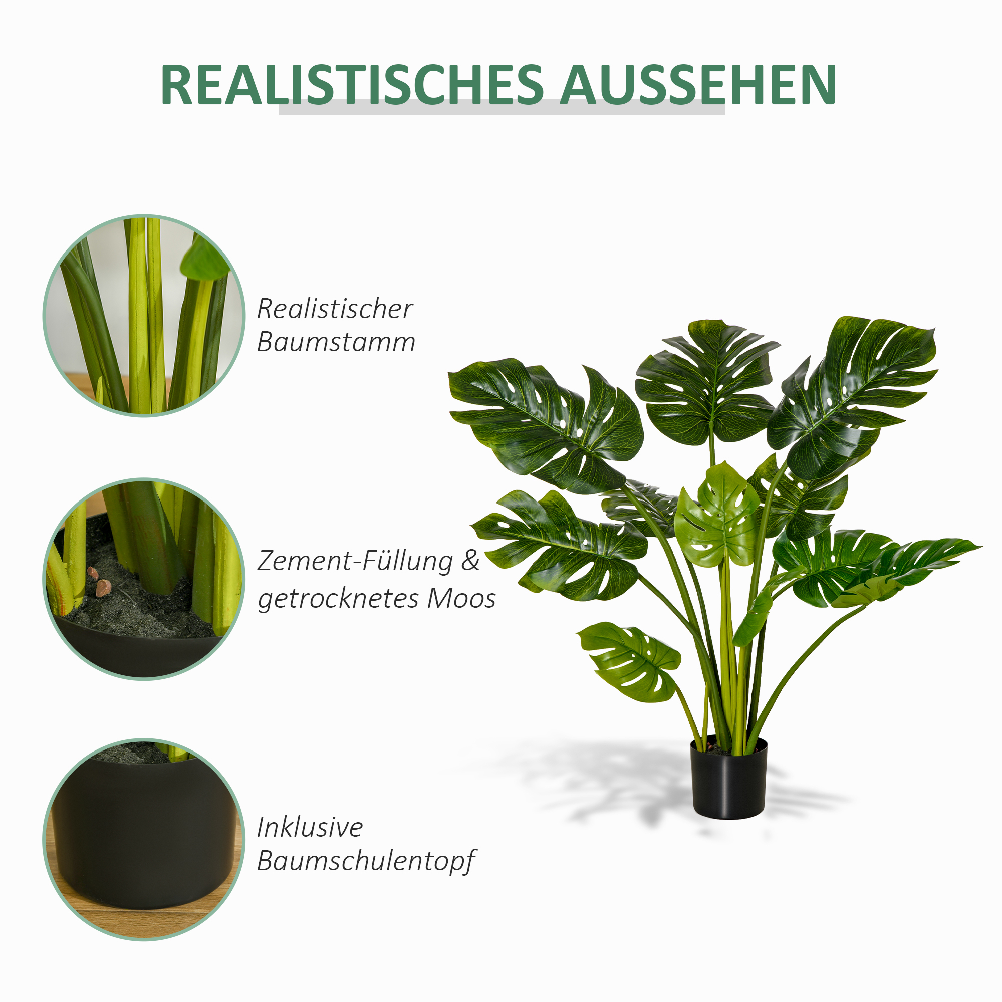 künstliche Pflanzen 110 cm künstlicher Monstera Kunstpflanzen im Topf Kunstbaum Zimmerpflanze Dekopflanze Büropflanze Kunststofftopf für drinnen und draußen