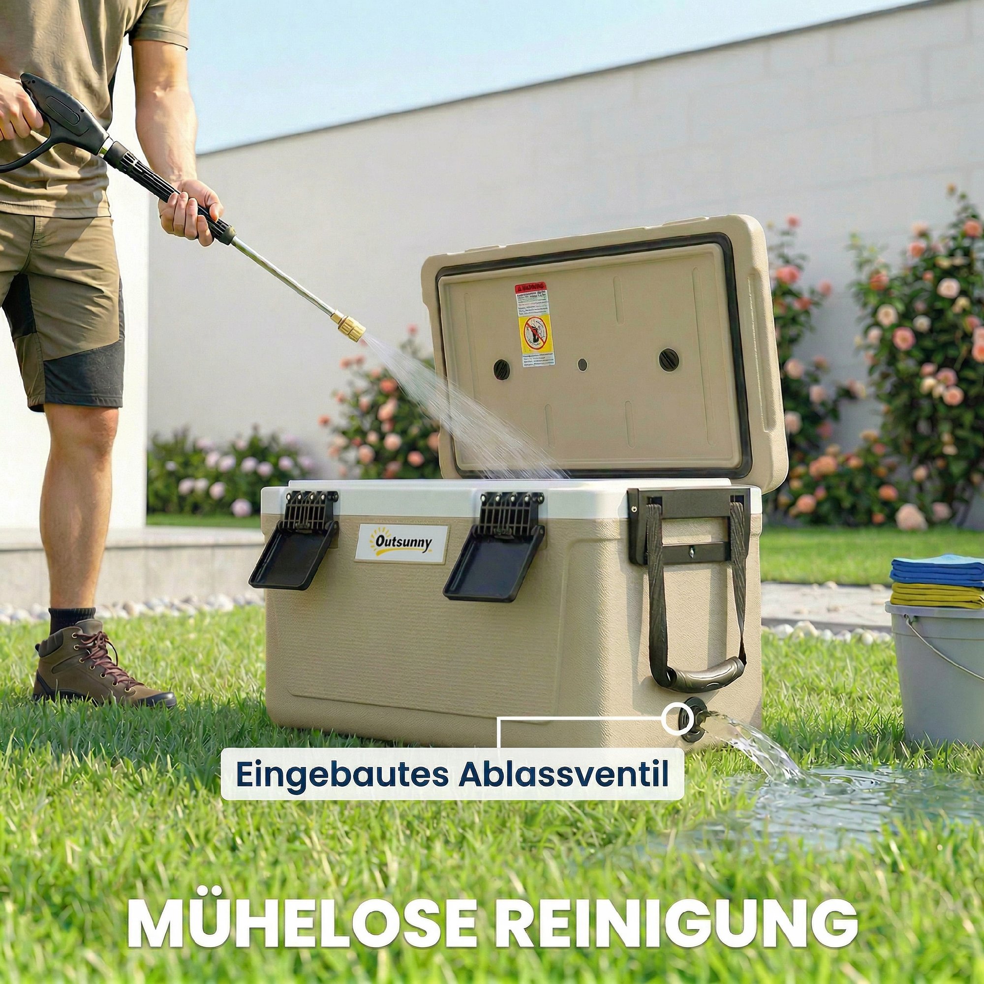 Kühlbox 42,6L Große Passive Thermobox bis zu 72 Std. Kühlung, mit PU-Vollschaumisolierung Ablassventil Griff, Tragbar