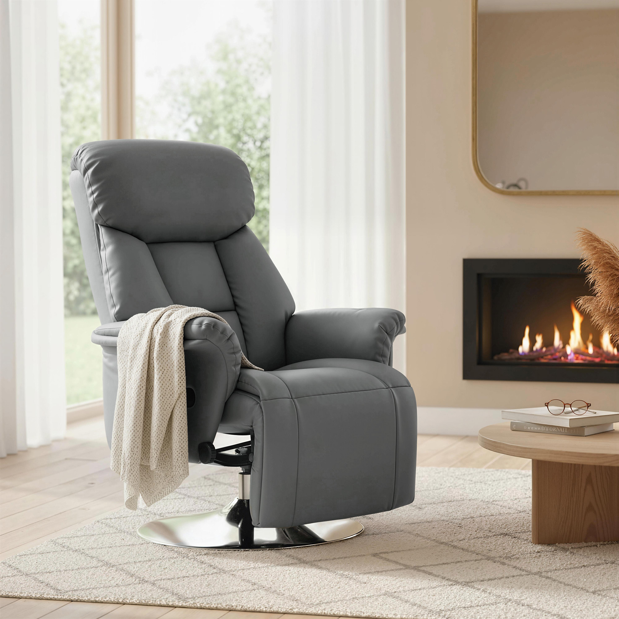 Relaxsessel, Liegefunktion, Lederoptik, Fußstütze, bis 120 kg, 78 x 80 x 109 cm, Grau