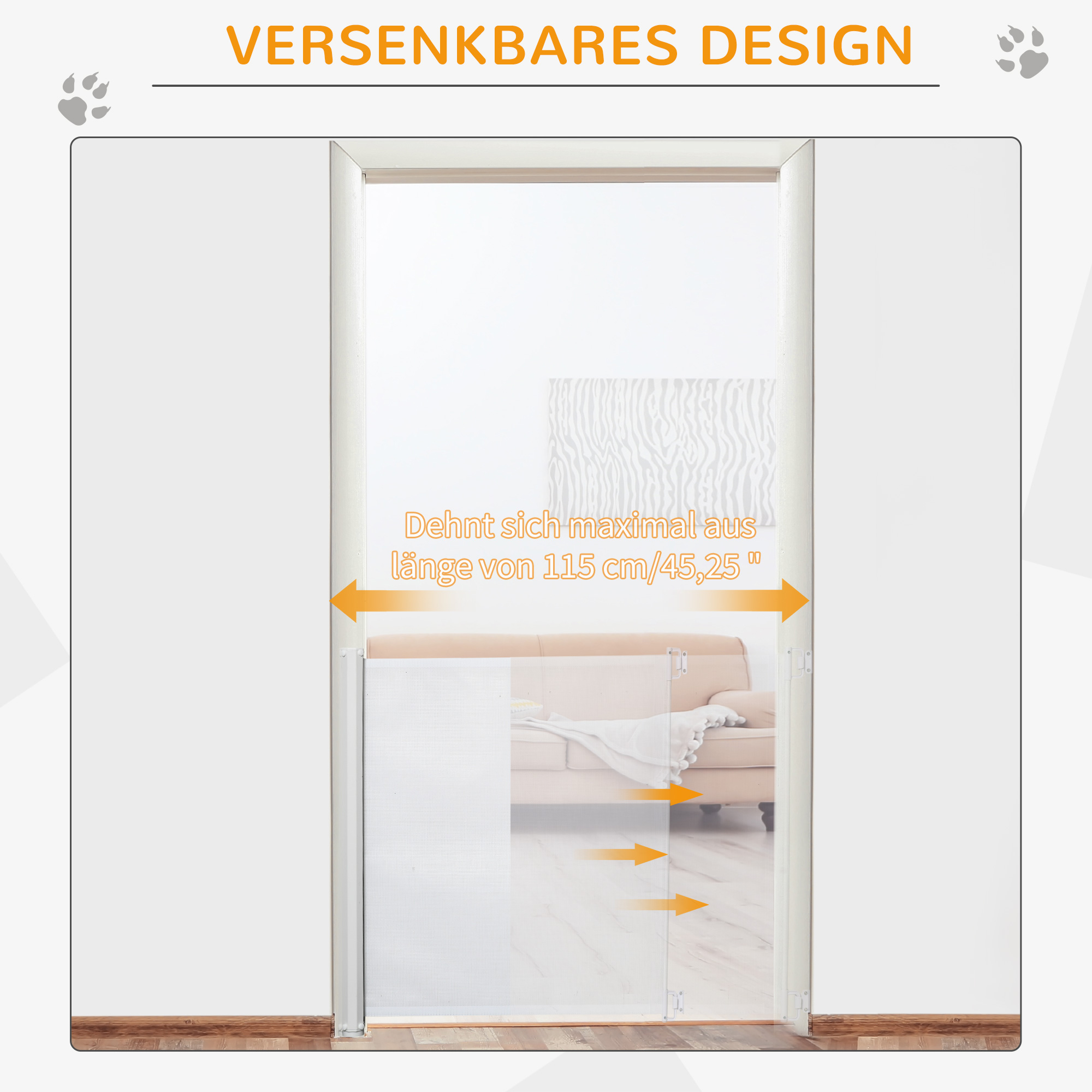 Treppenschutzgitter 115 cm Hunde Türschutzgitter Treppenschutz Sicherheitstrennwand Trennwand Türschutz ausziehbar treppenschutzrollo Rollo Einrollbar kunststoff Weiß
