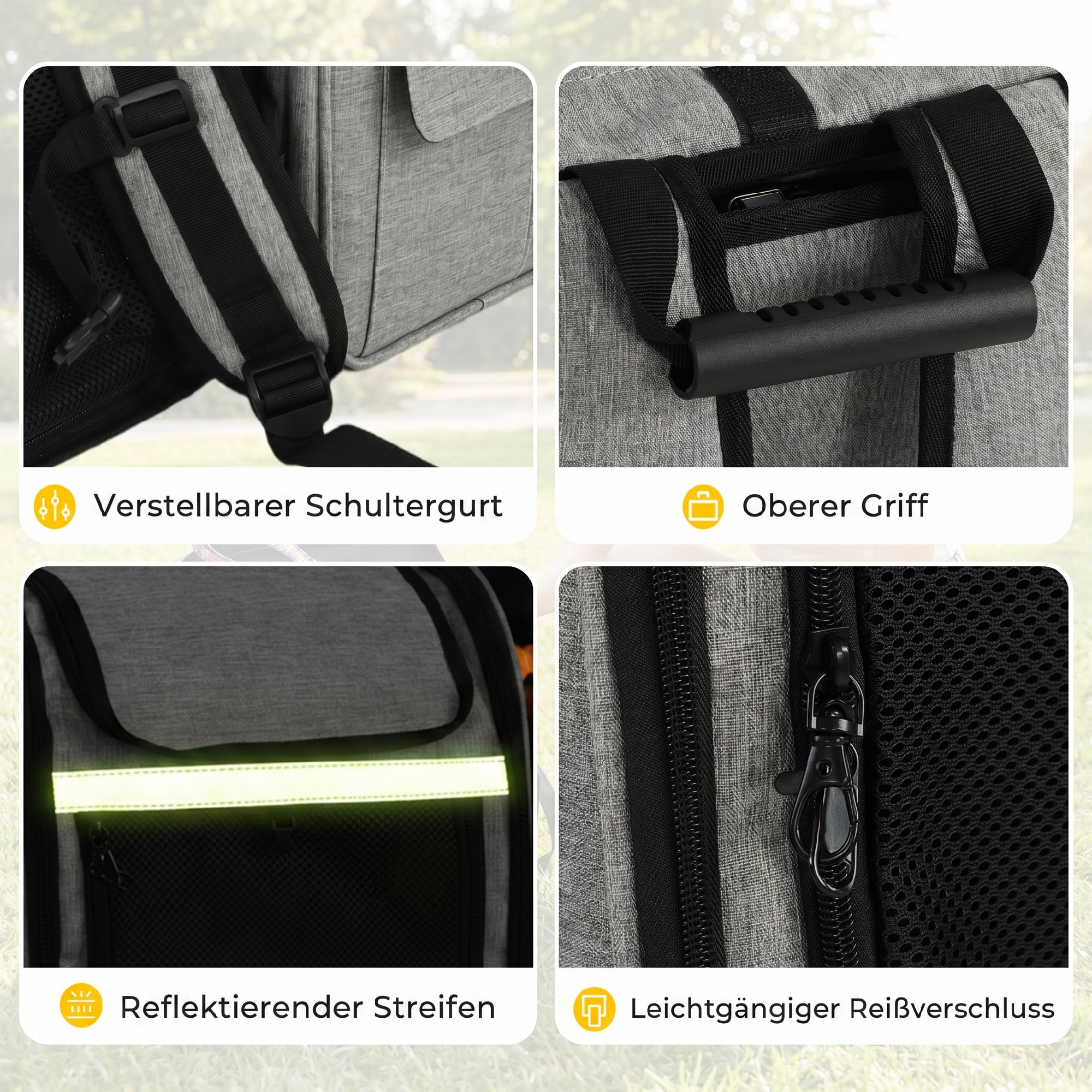 Hundebox erweiterbar Transportbox Hund mit 5 Taschen reflektierendem Streifen für Hunde bis 10 kg 33,5x28x42cm Hellgrau