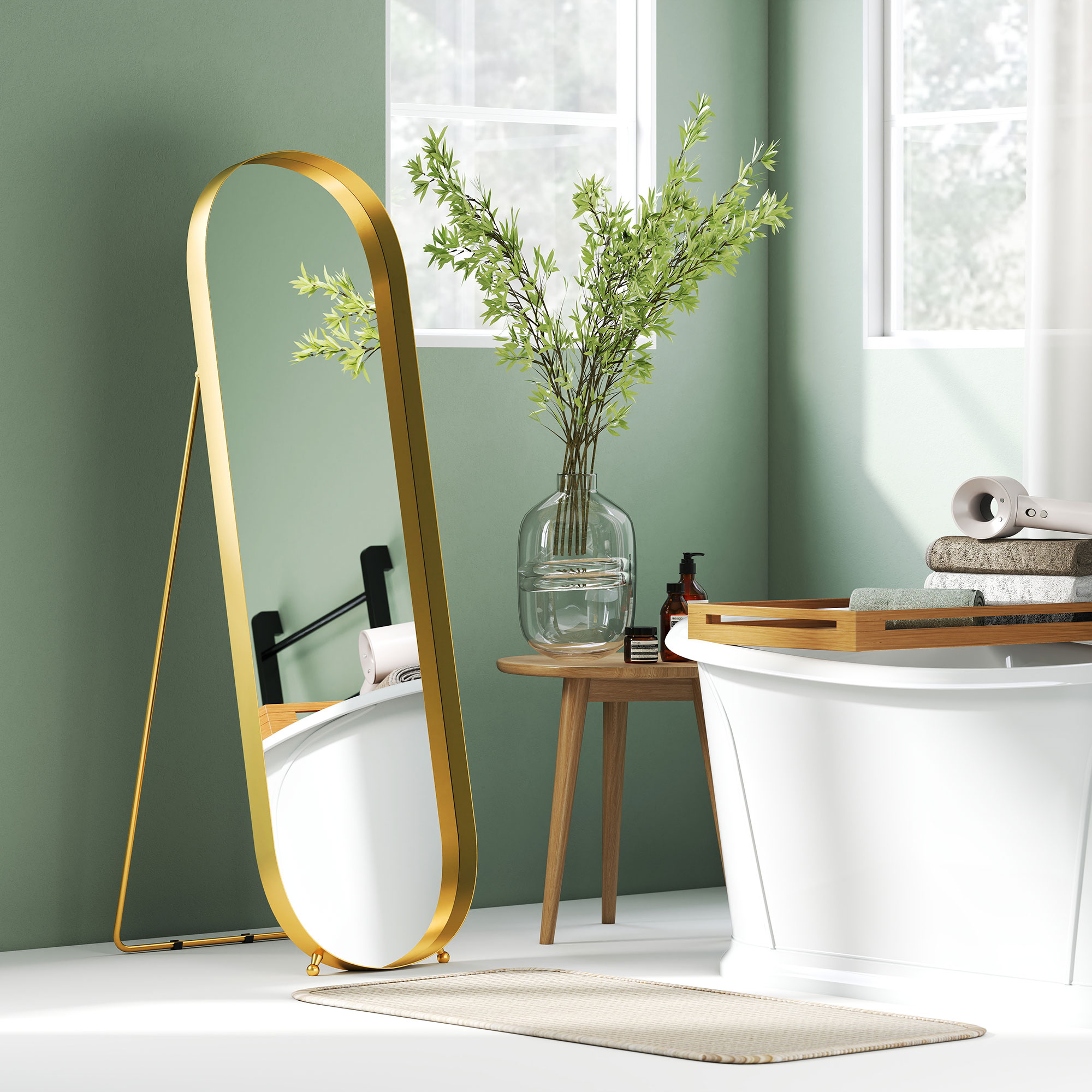 Ganzkörperspiegel mit Metallrahmen, 160 x 50 cm, goldfarbener Rahmen, für Wohnzimmer, Schlafzimmer