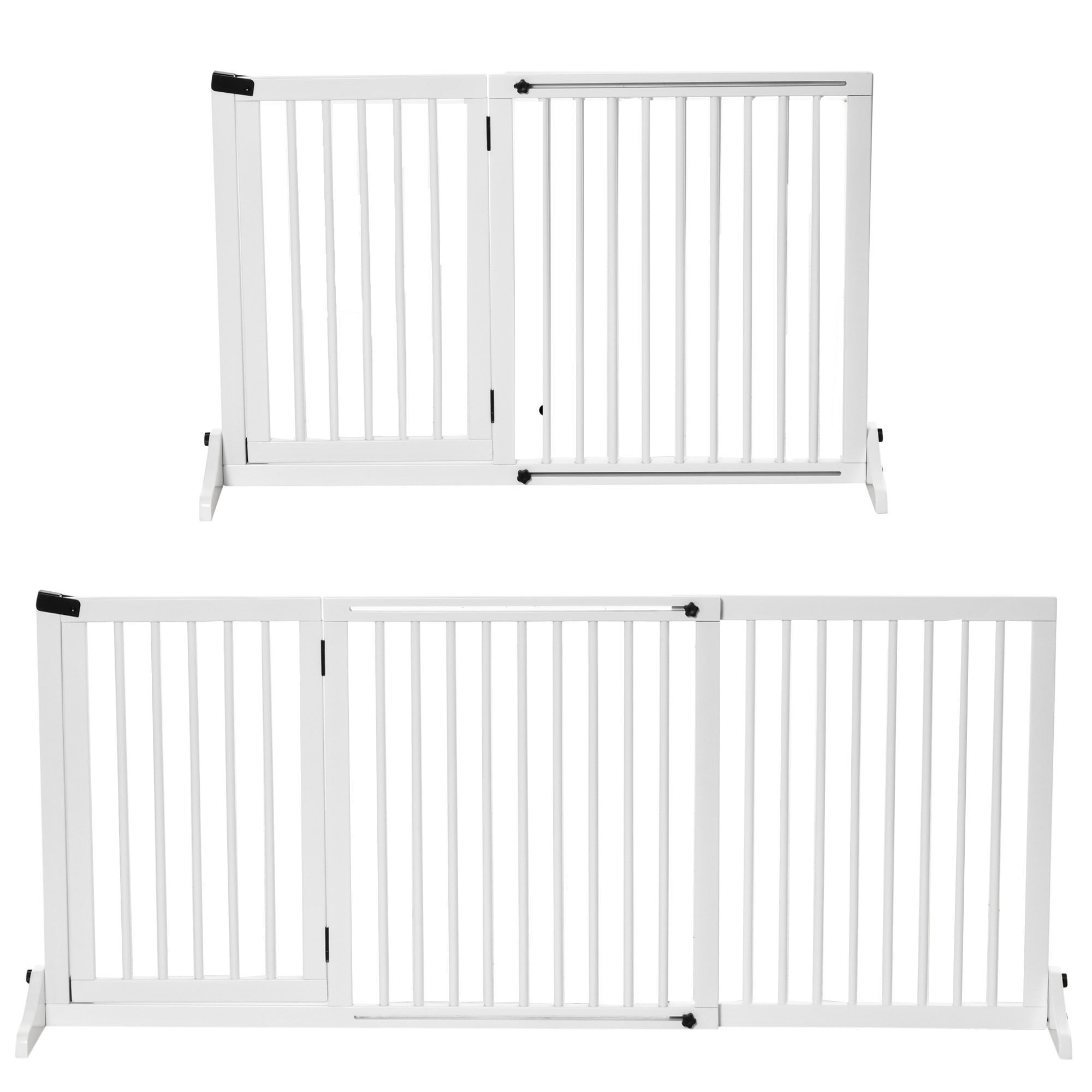 Absperrgitter Hunde Türschutzgitter Schutzgitter aus Holz Freistehendes Hundegitter mit Tür Hundeabsperrgitter Konfigurationsgitter für Kamin & Ofen Weiß 113-166 x 36 x 71 cm