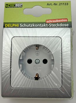 DELPHI Schutzkontakt-Steckdose, silber / 250V~/ 16A, inkl. Rahmen, Steckanschluss