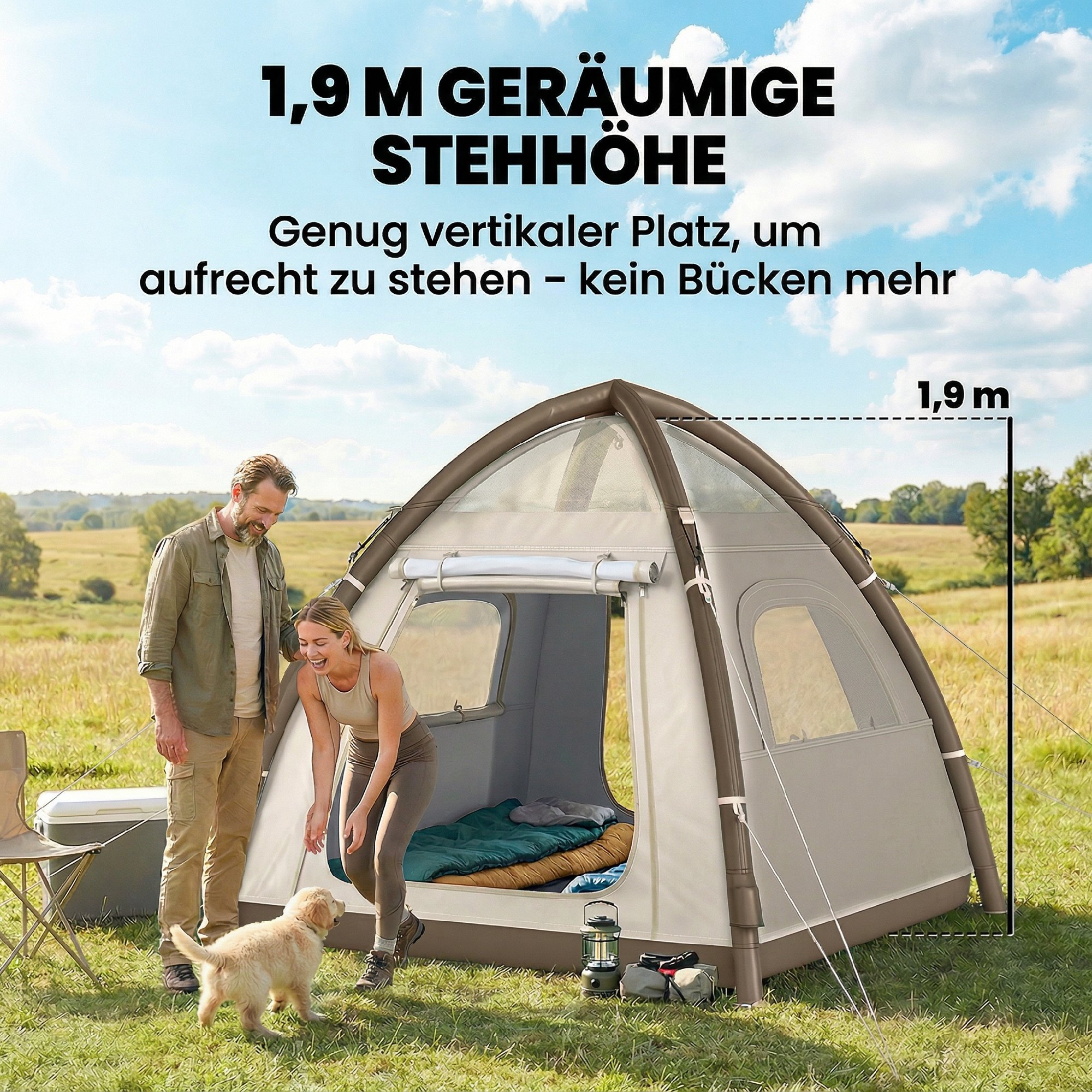 aufblasbares Zelt 3 Personen Schneller Aufbau Outdoor Camping Zelt mit Luftpumpe Meshfenster abnehmbar Dach