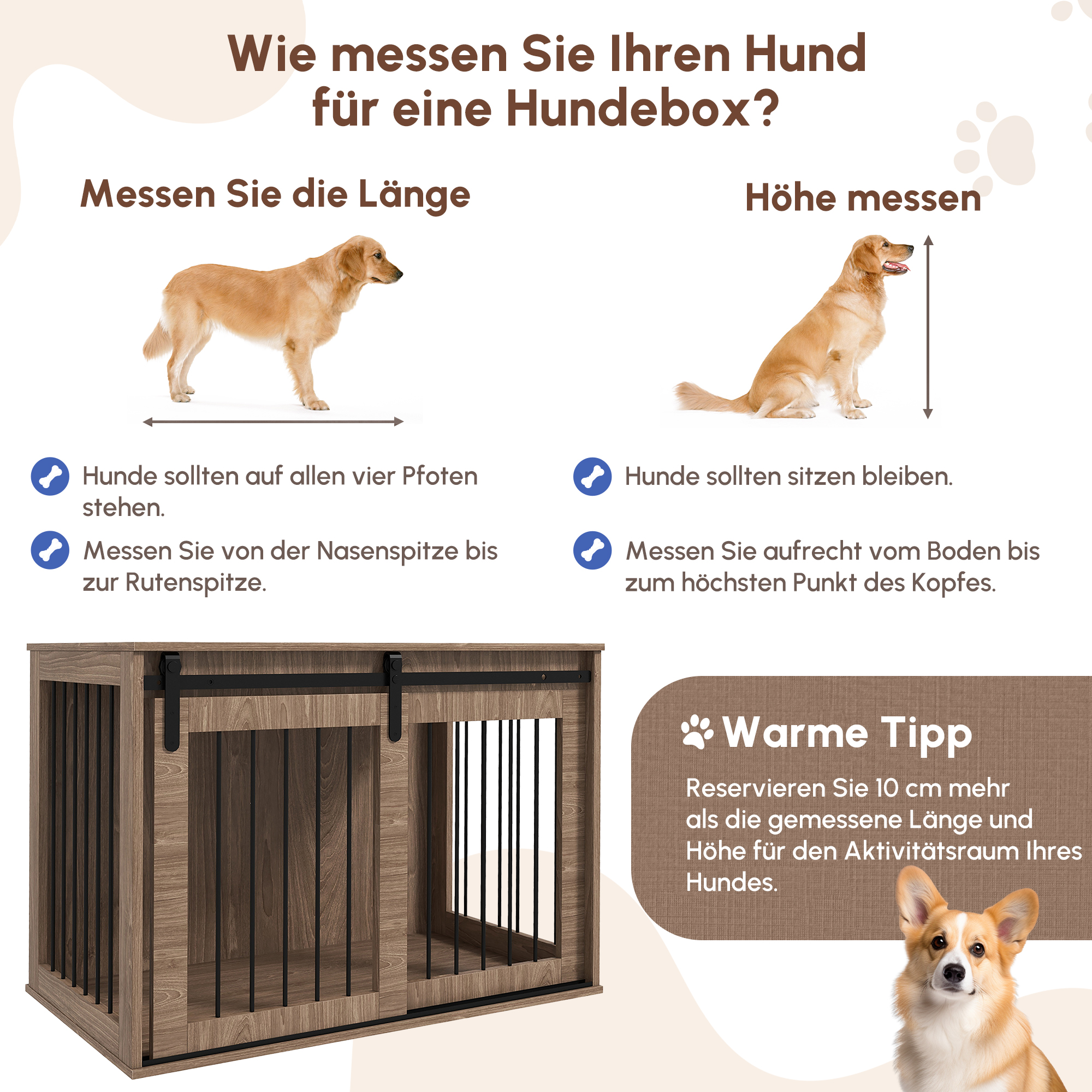 Hundebox Hundekäfig, Verriegelbar, Holzoptik, rustikales Design, 98 cm x 58 cm x 61 cm, Walnuss + Schwarz