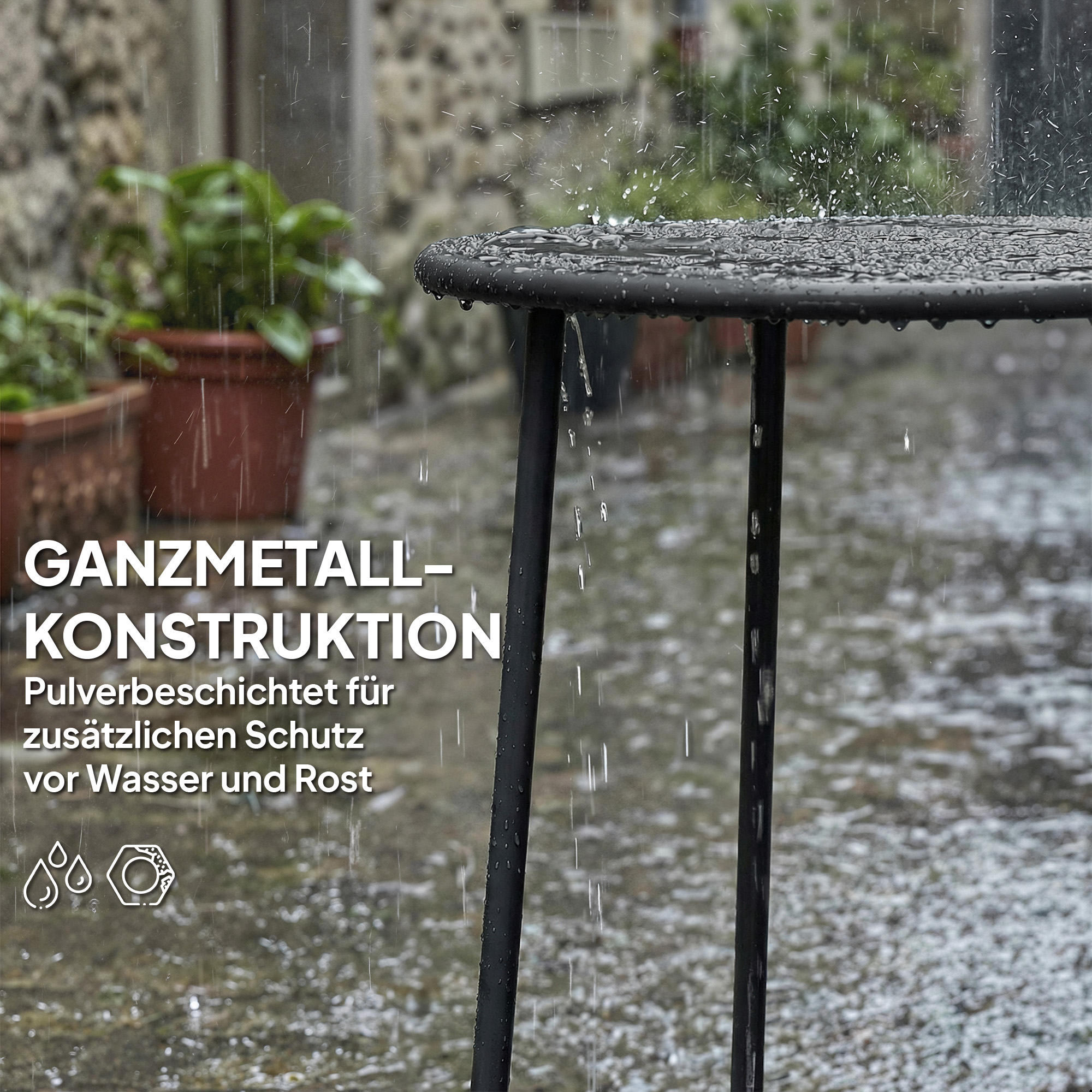 50cm runder Outdoor-Tisch, Metall Gartencouchtisch mit X-förmigem Gestell und rutschfesten Füßen, Schwarz